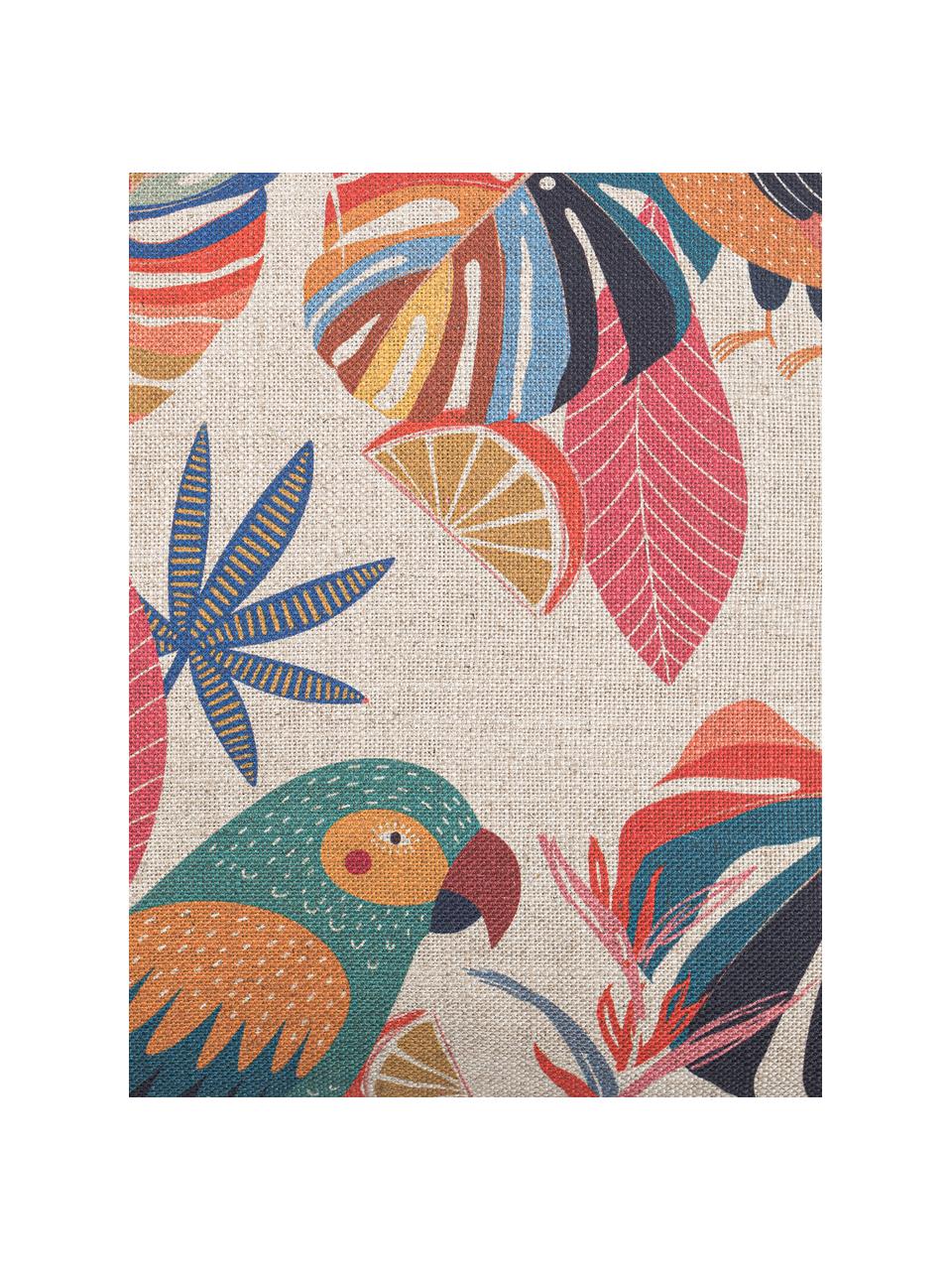 Kissenhülle Madagaskar mit tropischem Print, 70% Viskose, 30% Leinen, Beige, Mehrfarbig, 40 x 40 cm