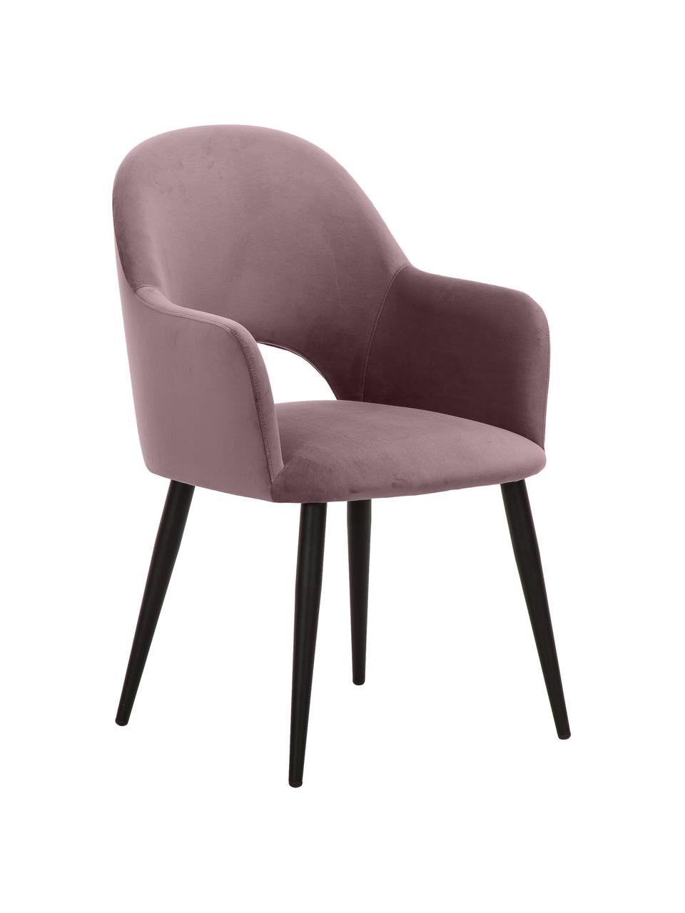 Krzesło z podłokietnikami z aksamitu Rachel, Tapicerka: aksamit (wysokiej jakości, Nogi: metal malowany proszkowo, Mauve aksamit, S 56 x G 70 cm