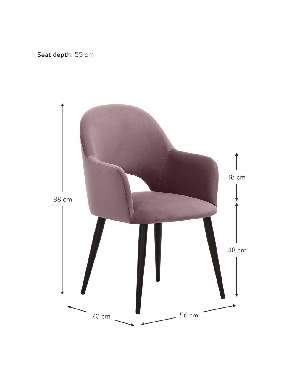 Zamatová stolička s opierkami Rachel, Zamatová tmavoružová, Š 56 x H 70 cm