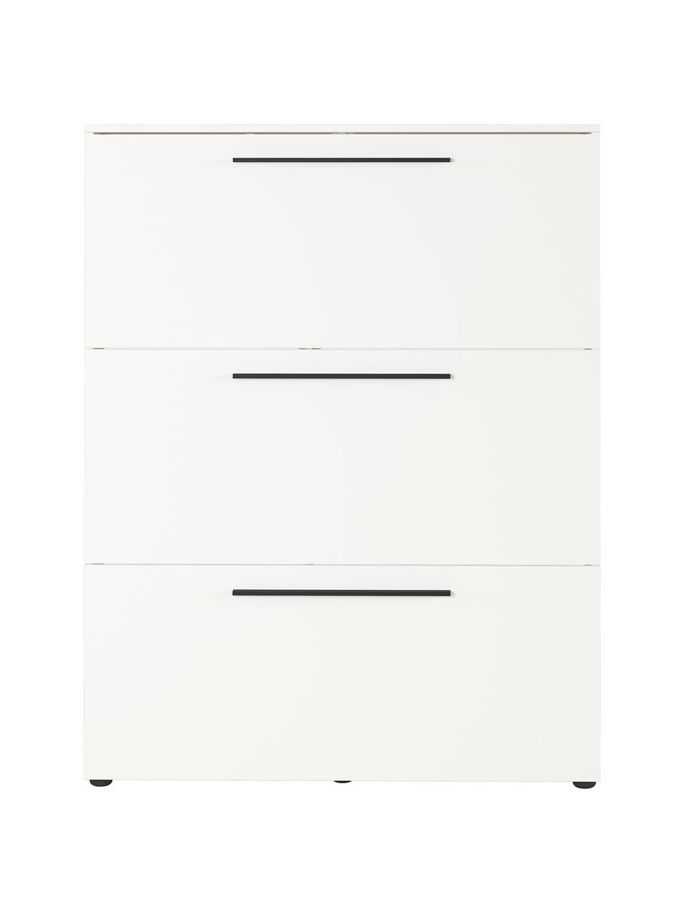 Schuhschrank Dallas mit Klappfächern, Griffe: Metall, pulverbeschichtet, Füße: Kunststoff, Weiß, B 100 x H 129 cm