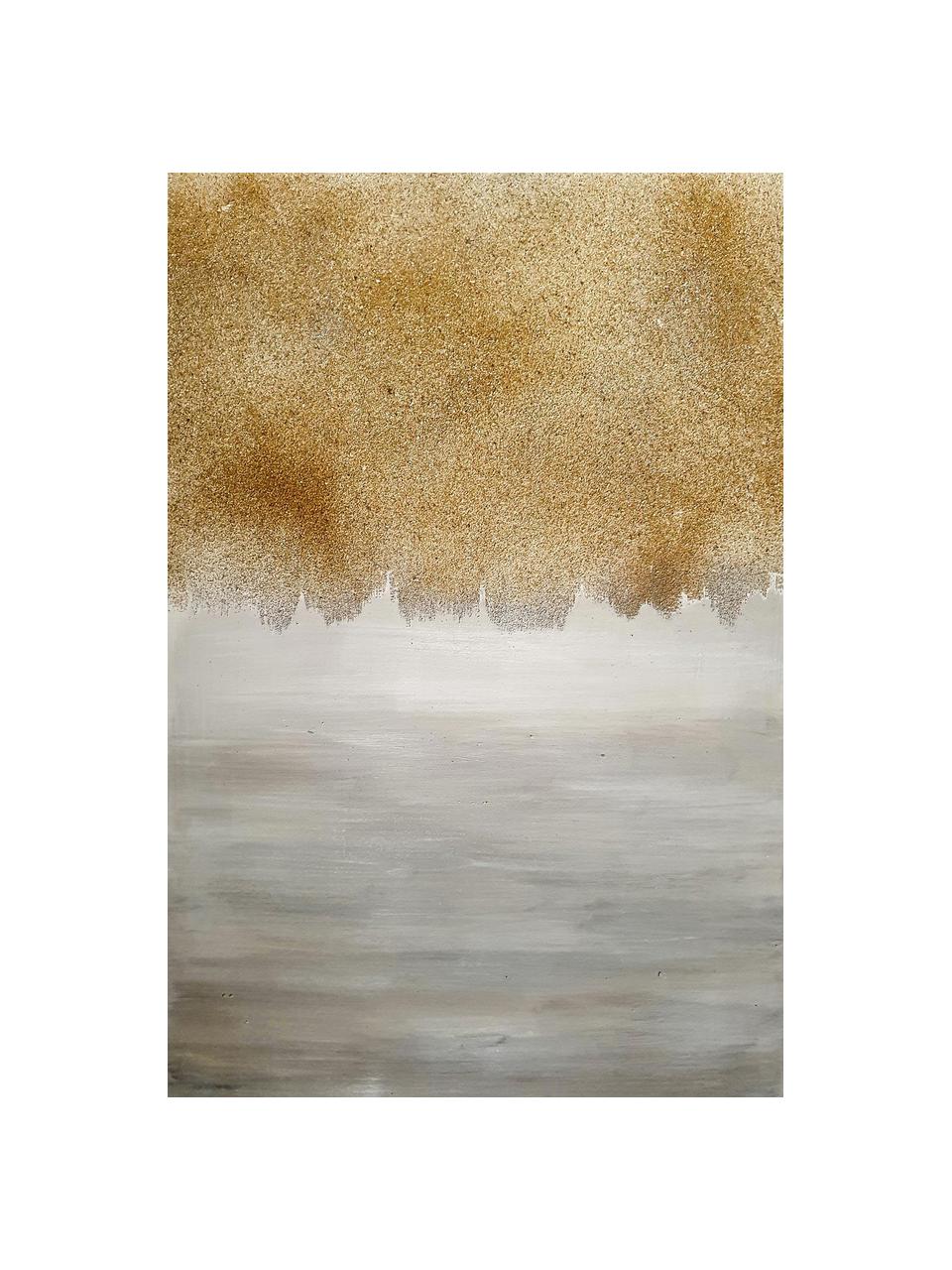 Handbemalt Leinwandbild Sandy Abstract, Bild: Leinwand, Grautöne, Goldfarben, B 84 x H 120 cm