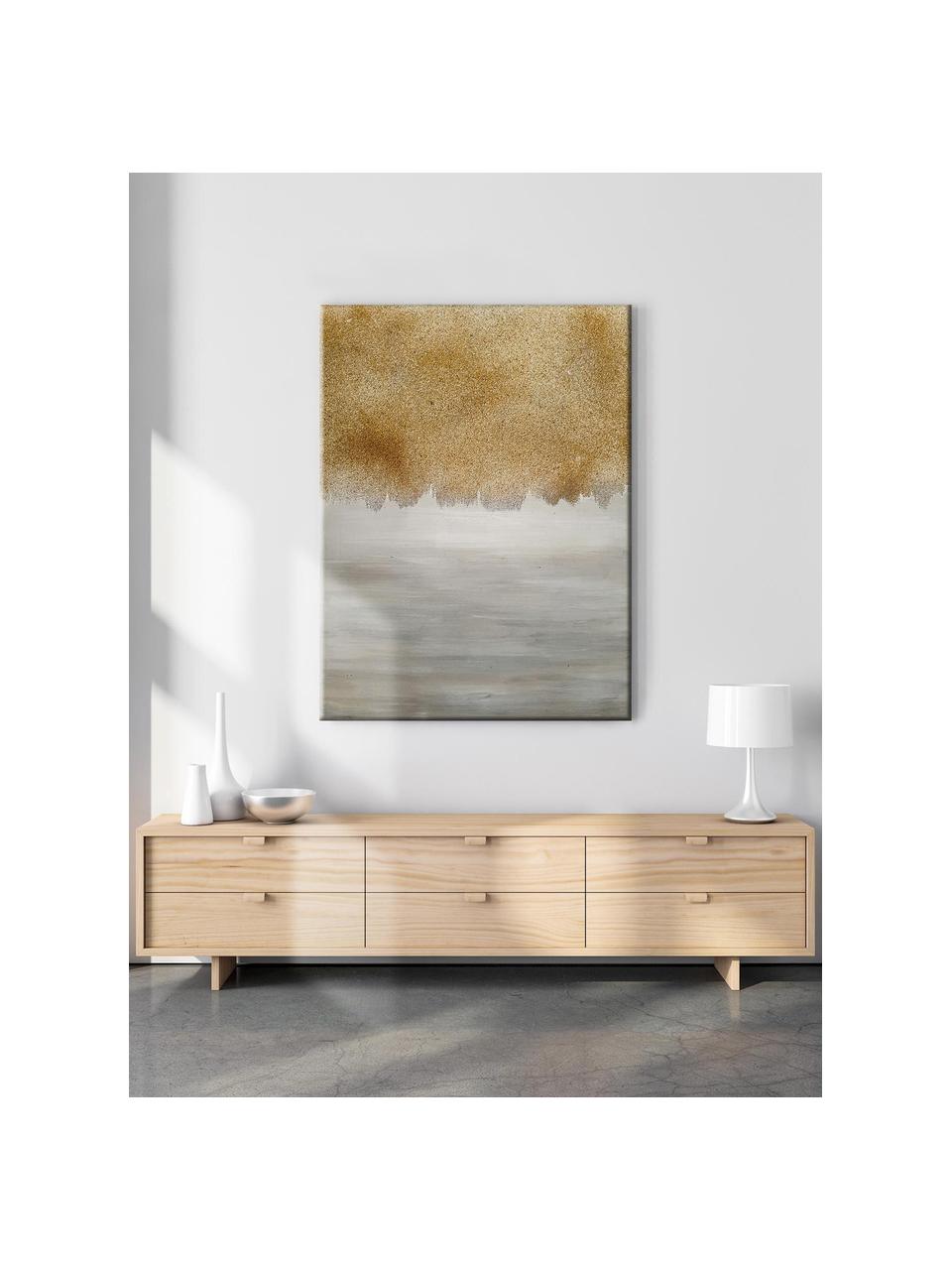 Handbeschilderd Canvasdoek Sandy Abstract, Grijstinten, goudkleurig, B 84 x H 120 cm