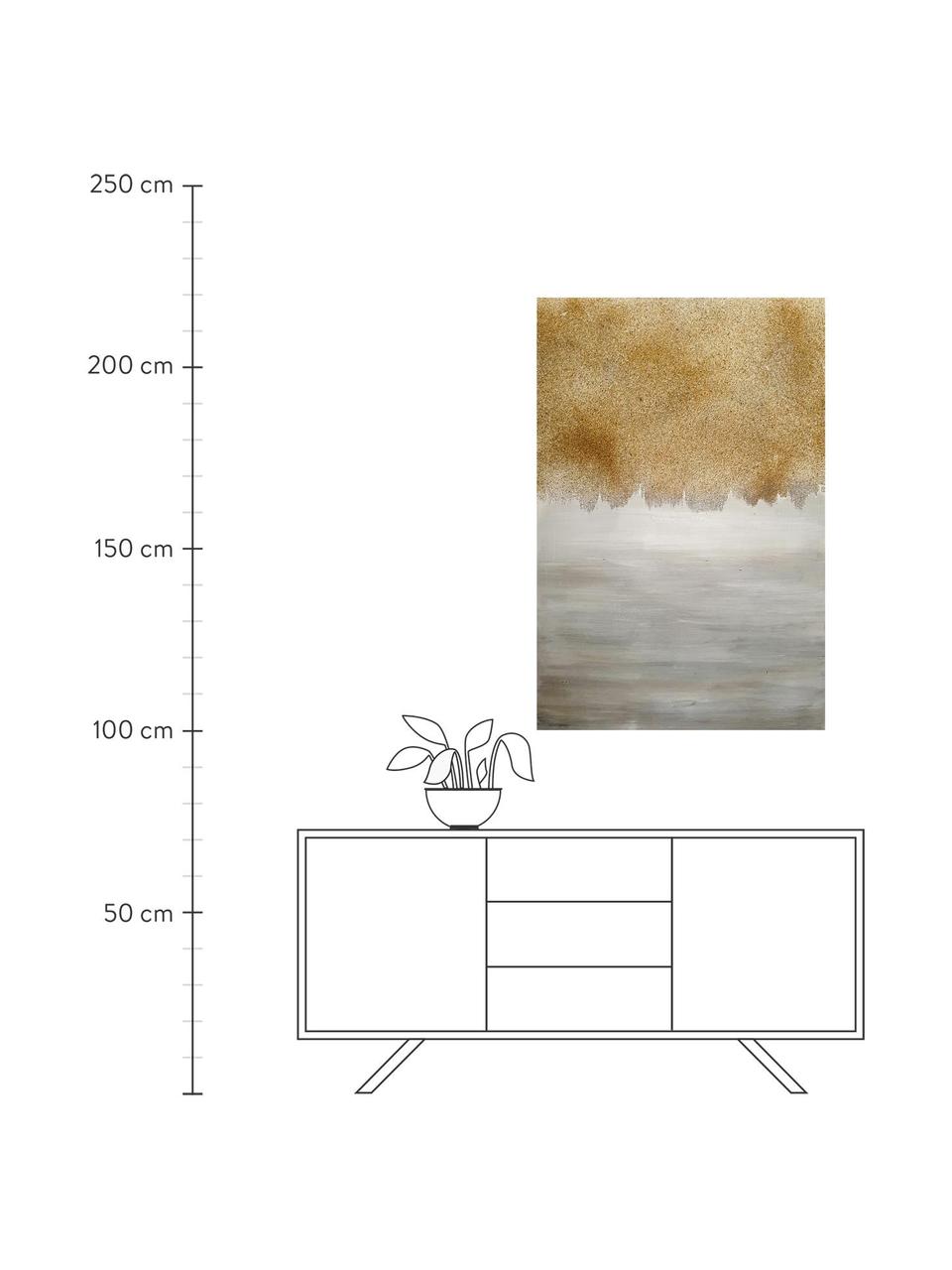 Handbemalt Leinwandbild Sandy Abstract, Bild: Leinwand, Grautöne, Goldfarben, B 84 x H 120 cm