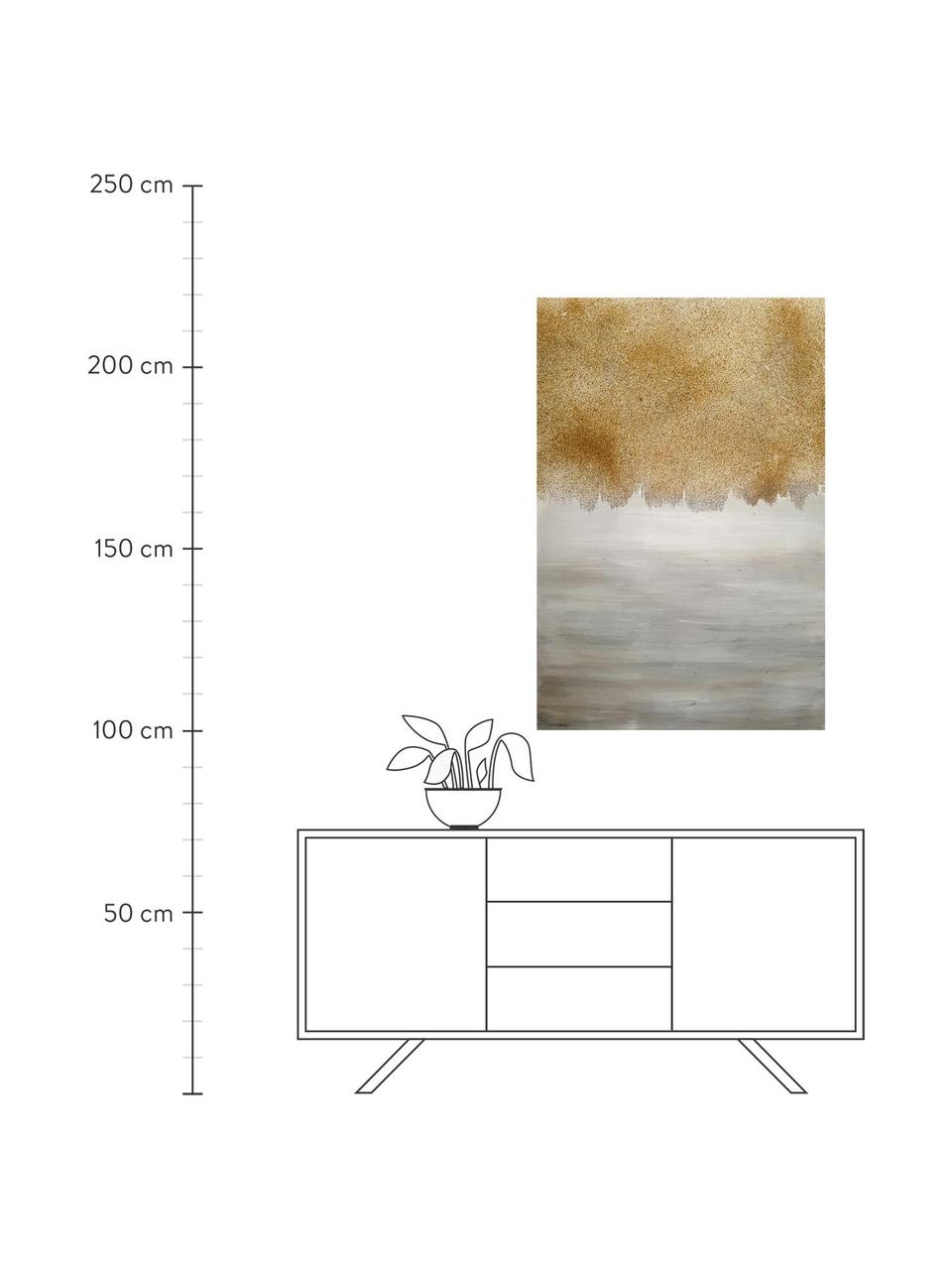 Ručně malovaný obraz na plátně Sandy Abstrakt, Odstíny šedé, zlatá, Š 84 cm, V 120 cm