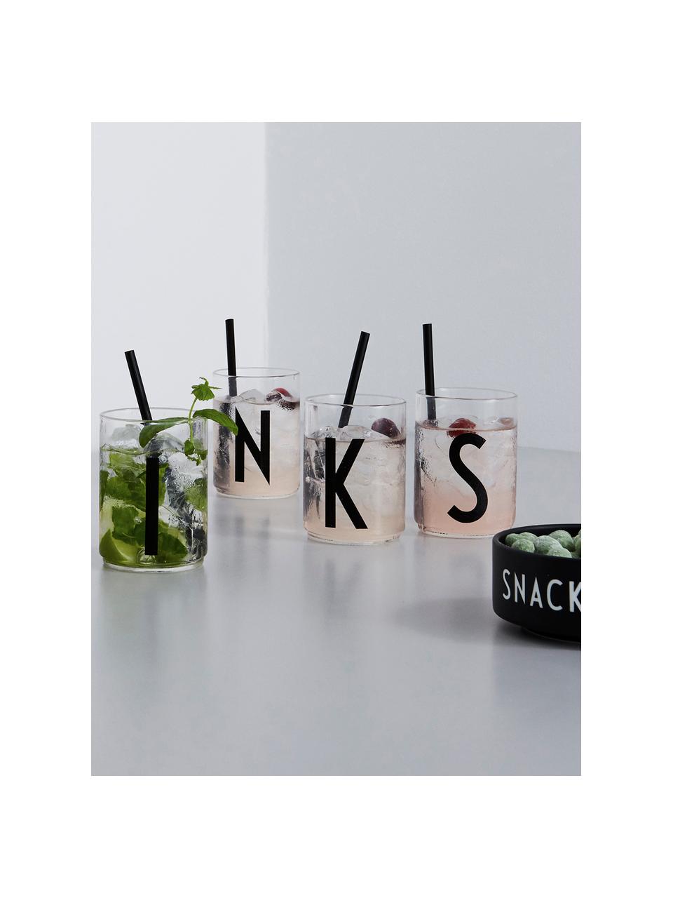 Design waterglas Personal met letters (varianten van A tot Z), Borosilicaatglas, Transparant, zwart, Waterglas A, 300 ml