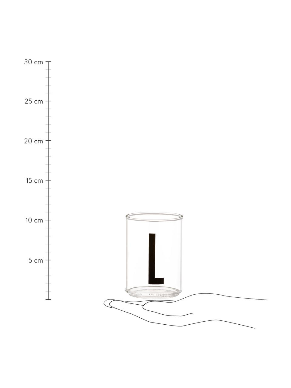 Bicchiere di design in vetro con lettera Personal (varianti dalla A alla Z), Vetro borosilicato, Trasparente, nero, Bicchiere per l'acqua F, 300 ml