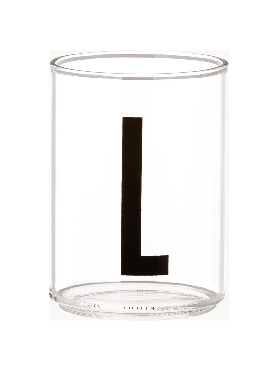 Bicchiere di design in vetro con lettera Personal (varianti dalla A alla Z), Vetro borosilicato, Trasparente, nero, Bicchiere per l'acqua A, 300 ml