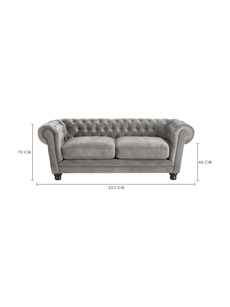 Sofa z aksamitu Sally (3-osobowa), Tapicerka: 100% poliester, Nogi: lite drewno, drewno bukow, Stelaż: drewniana podstawa, Aksamitny szary, S 203 x W 79 cm