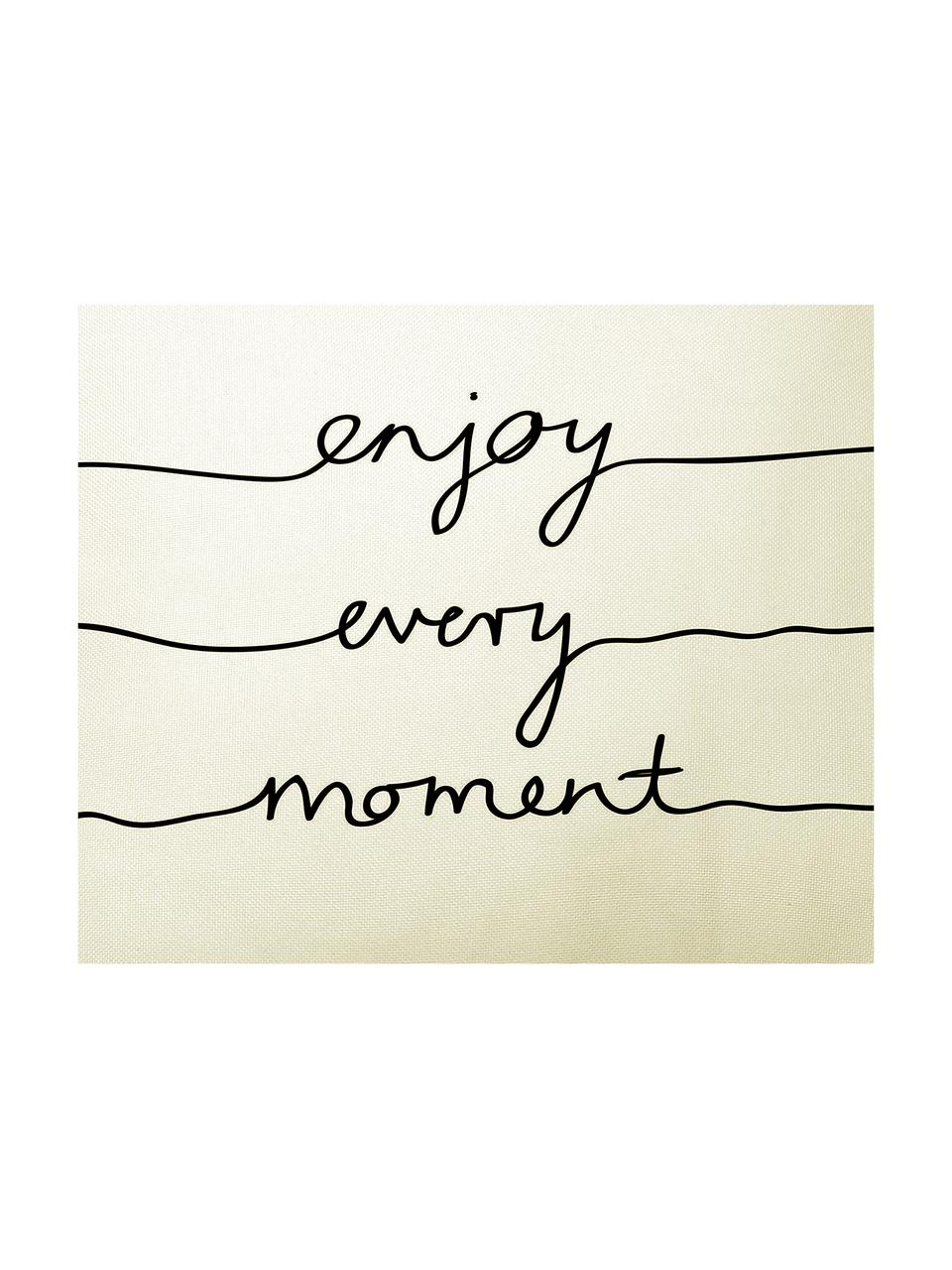 Federa Enjoy Every Moment con scritta in nero/bianco, Poliestere, Bianco, nero, Larg. 50 x Lung. 50 cm