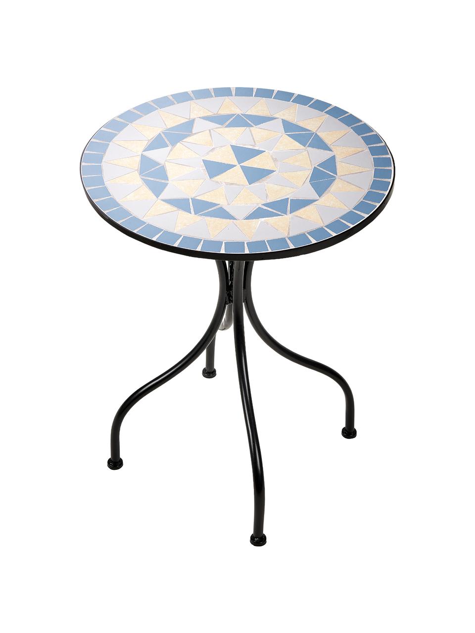 Table de balcon plateau céramique Palazzo, Bleu, couleur crème, noir, Ø 55 x haut. 71 cm