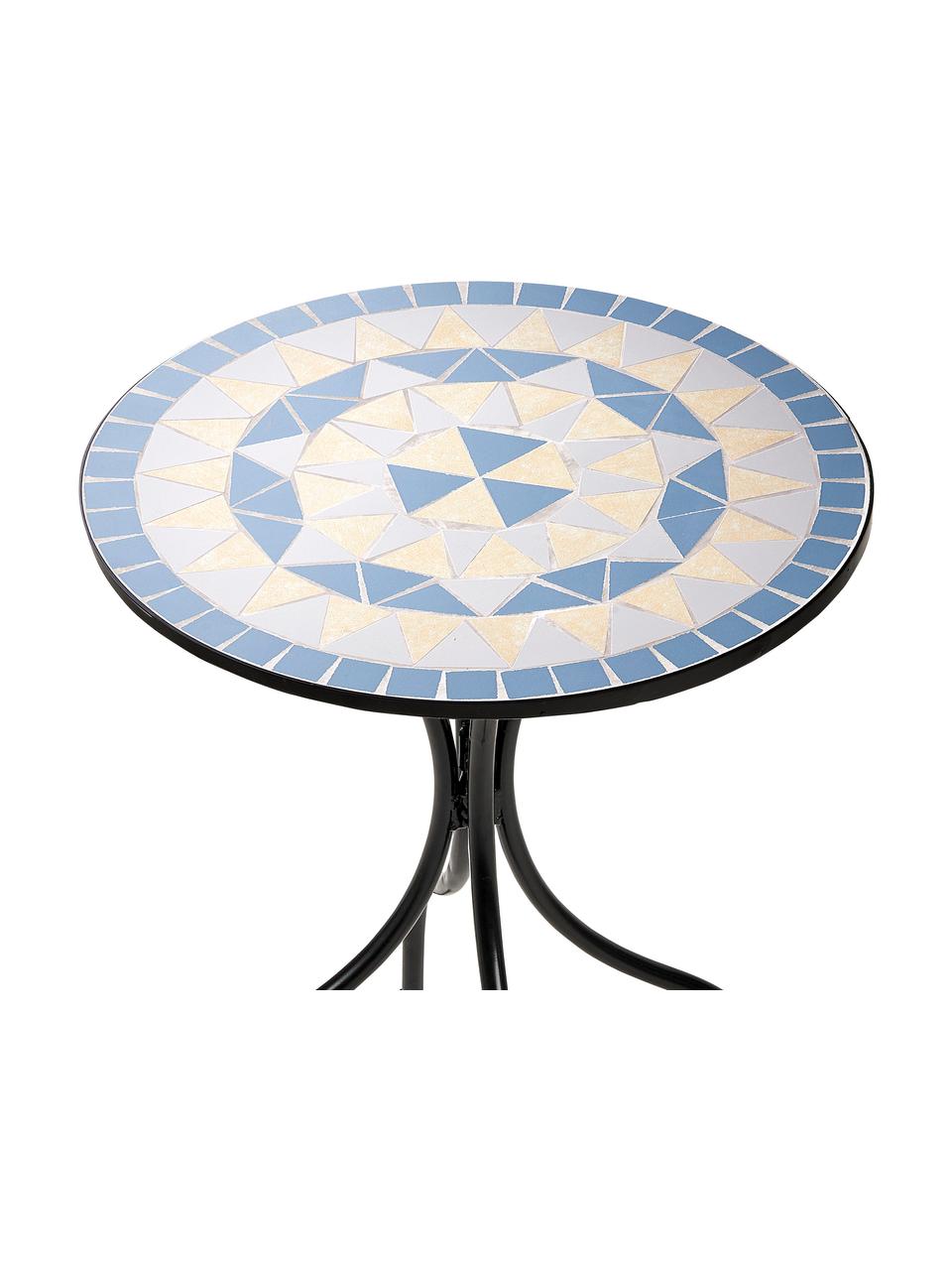 Mesa para balcón de cerámica Palazzo, Tablero: cerámica, Patas: metal recubierto, Azul, crema, negro, Ø 55 x Al 71 cm