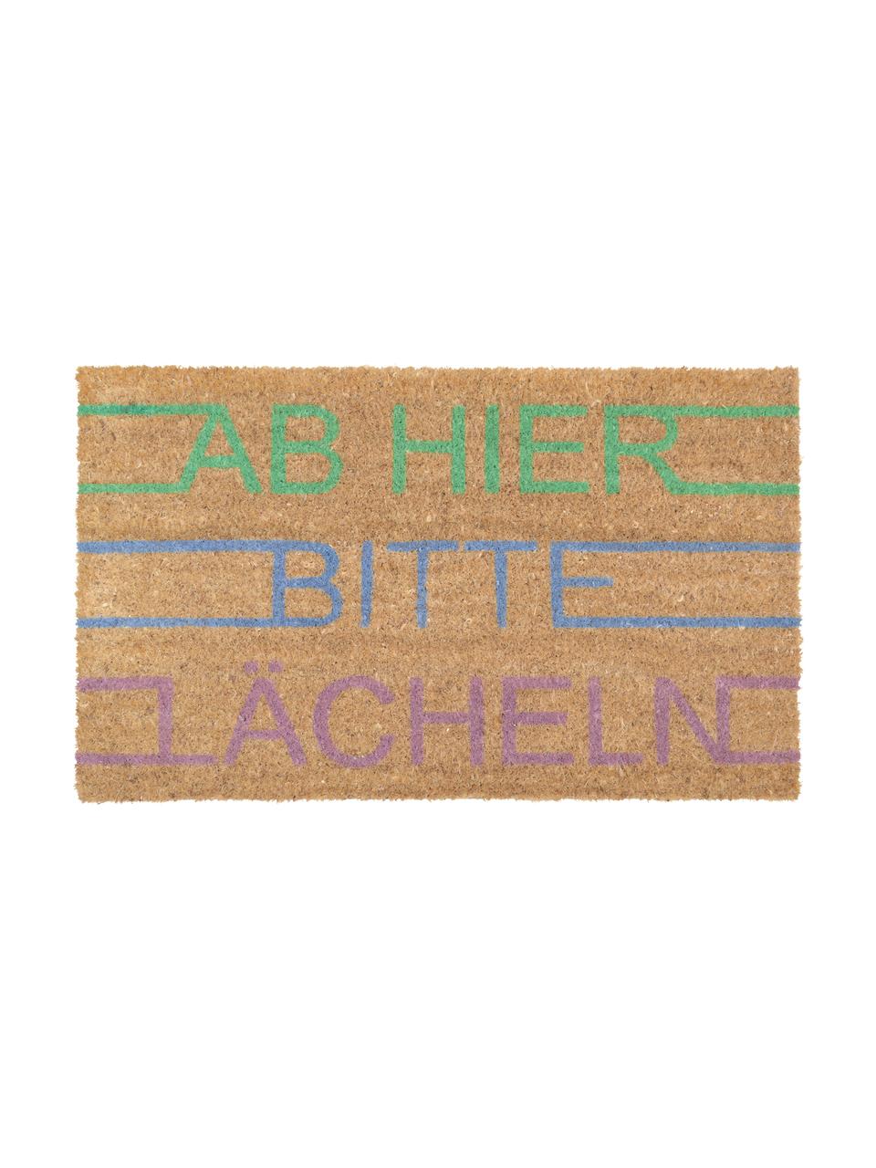 Fußmatte Lächeln, Oberseite: Kokosfaser, Unterseite: Vinyl, Beige, Mehrfarbig, B 45 x L 75 cm