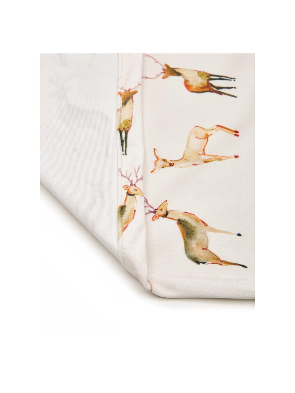Zamatový stolový behúň s motívom jeleňov Herde, 100 % polyesterový zamat, Béžová, tóny hnedej, Š 40 x D 145 cm