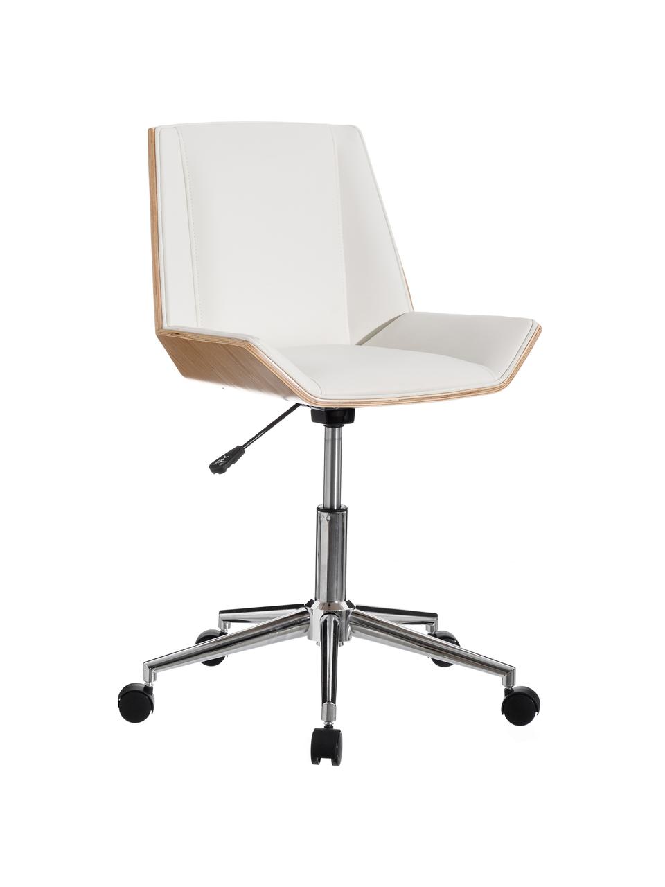 Sedia girevole da ufficio in similpelle Clar, Rivestimento: similpelle (poliuretano), Struttura: truciolato, Gambe: metallo, Ruote: materiale sintetico, Bianco, Beige, Larg. 54 x Prof. 52 cm