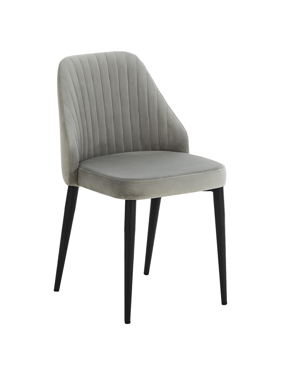 Fluweel gestoffeerde stoelen Lucie, 2 stuks, Bekleding: fluweel (100% polyester), Poten: metaal in walnoothout loo, Grijs, B 45  x D 57 cm