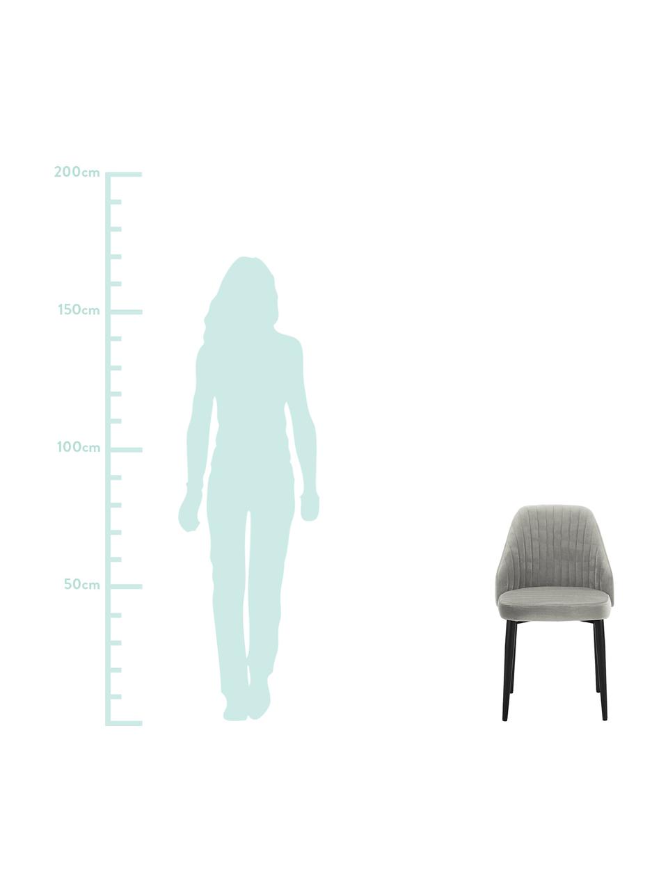Fluweel gestoffeerde stoelen Lucie, 2 stuks, Bekleding: fluweel (100% polyester), Poten: metaal in walnoothout loo, Grijs, B 45  x D 57 cm