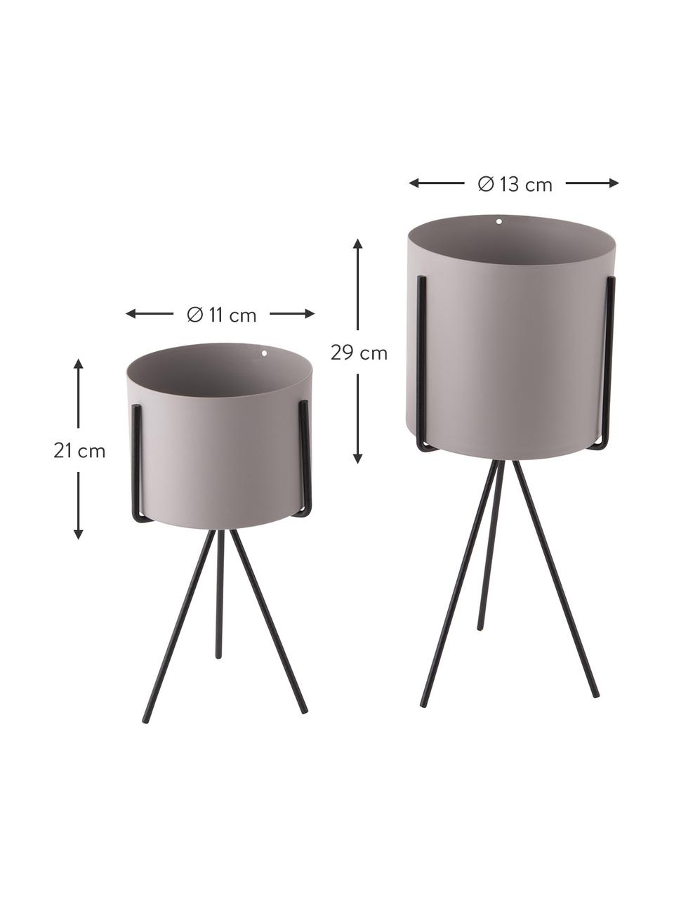 Set de maceteros pequeños de metal Pedestal, 2 pzas., Metal recubierto, Gris, negro, Set de diferentes tamaños