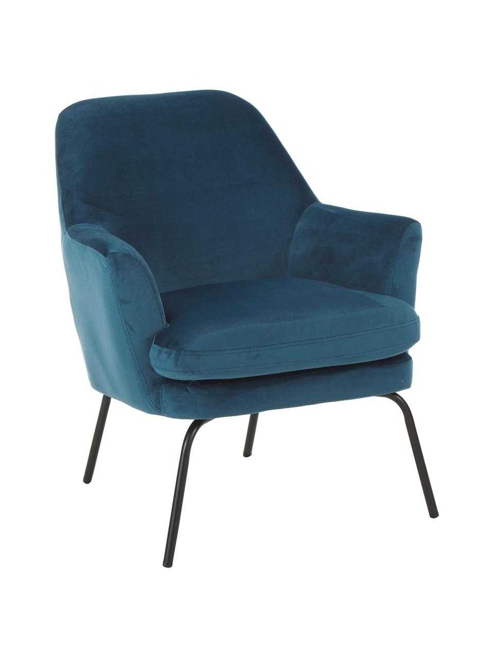 Fluwelen fauteuil Chisa in blauw, Bekleding: polyester (fluweel), Poten: gepoedercoat metaal, Fluweel marineblauw, B 68 x D 73 cm