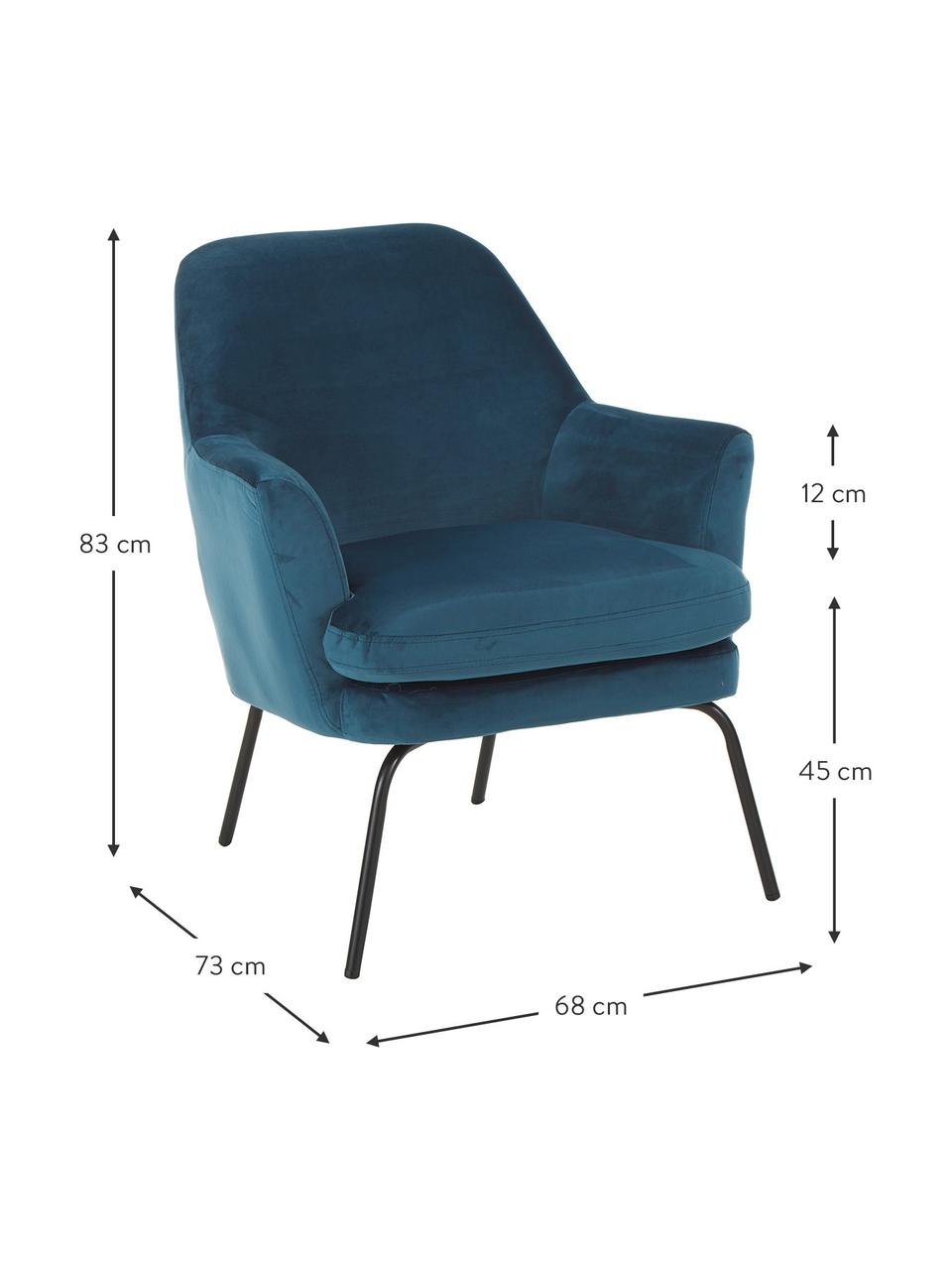 Fotel koktajlowy z aksamitu Chisa, Tapicerka: poliester (aksamit) Dzięk, Nogi: metal malowany proszkowo, Aksamitny morski granat, S 68 x G 73 cm