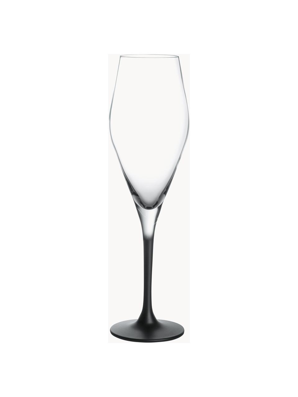 Kieliszek do szampana ze szkła kryształowego Rock, 4 szt., Szkło kryształowe, Transparentny, czarny, Ø 7 x W 25 cm, 290 ml