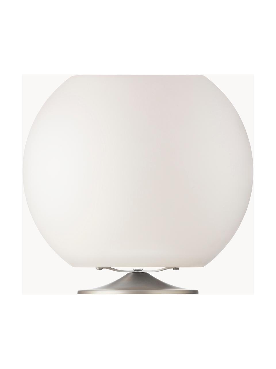 Lampada da tavolo LED con luce regolabile e altoparlante Bluetooth Sphere, Paralume: polietilene, Struttura: metallo rivestito, Bianco, argentato, Ø 38 x Alt. 36 cm