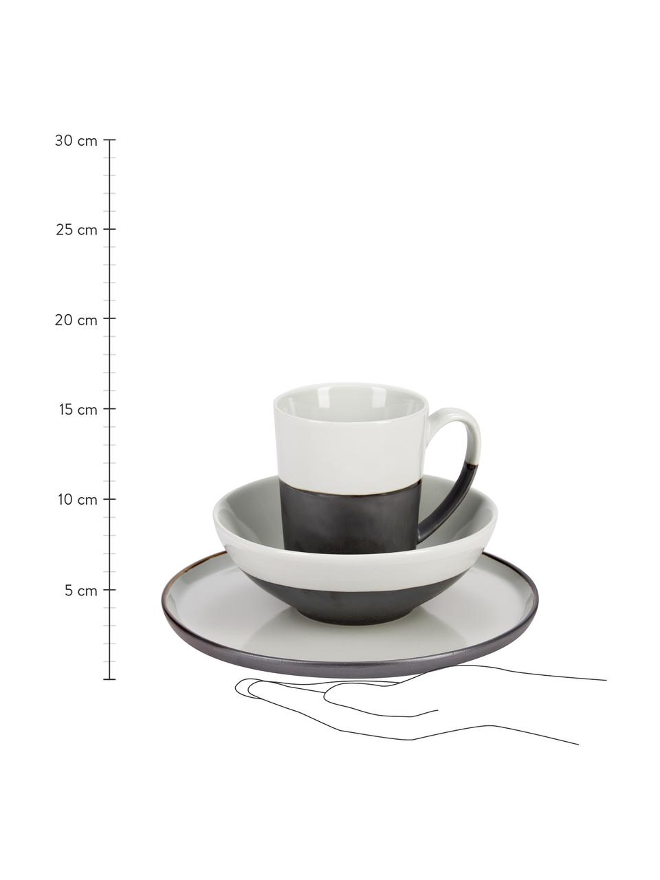 Set colazione opaco/lucido fatto a mano per 4 persone Esrum 12 pz, Sotto: gres naturale, Color avorio, nero, Set in varie misure