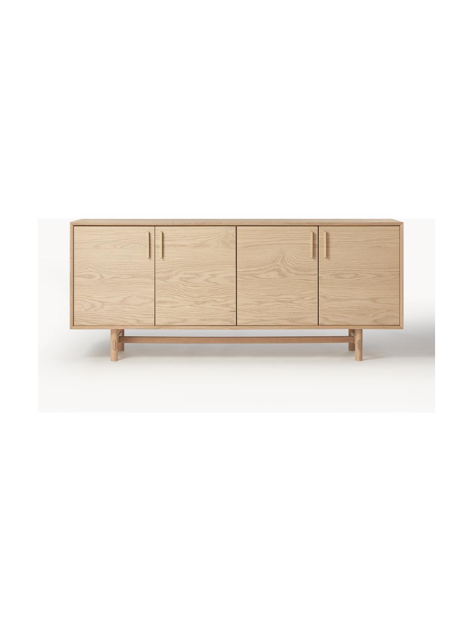 Sideboard Diana aus Eichenholz, Korpus: Spanplatte mit Eichenholz, Beine: Massives Eichenholz, Griffe: Aluminiumlegierung Dieses, Eichenholz, hell, B 180 x H 75 cm