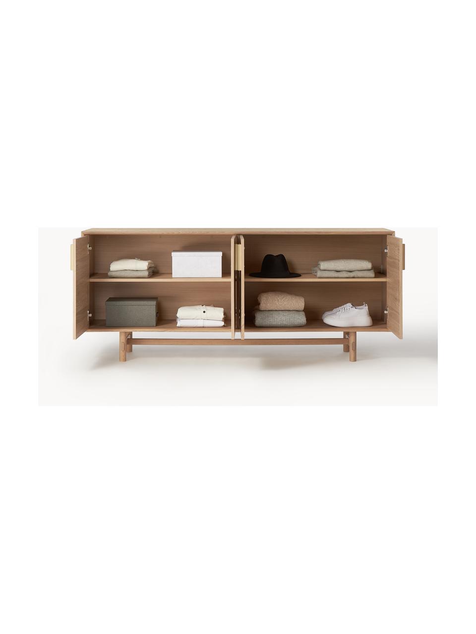 Dressoir Diana van eikenhout, Frame: spaanplaat met eikenhoutf, Poten: eikenhout, Handvatten: aluminiumlegering Dit pro, Licht eikenhout, B 180 cm x H 75 cm