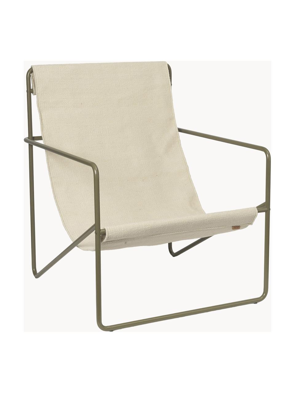 Fauteuil lounge Desert, Vert foncé, tissu beige, larg. 63 x prof. 66 cm