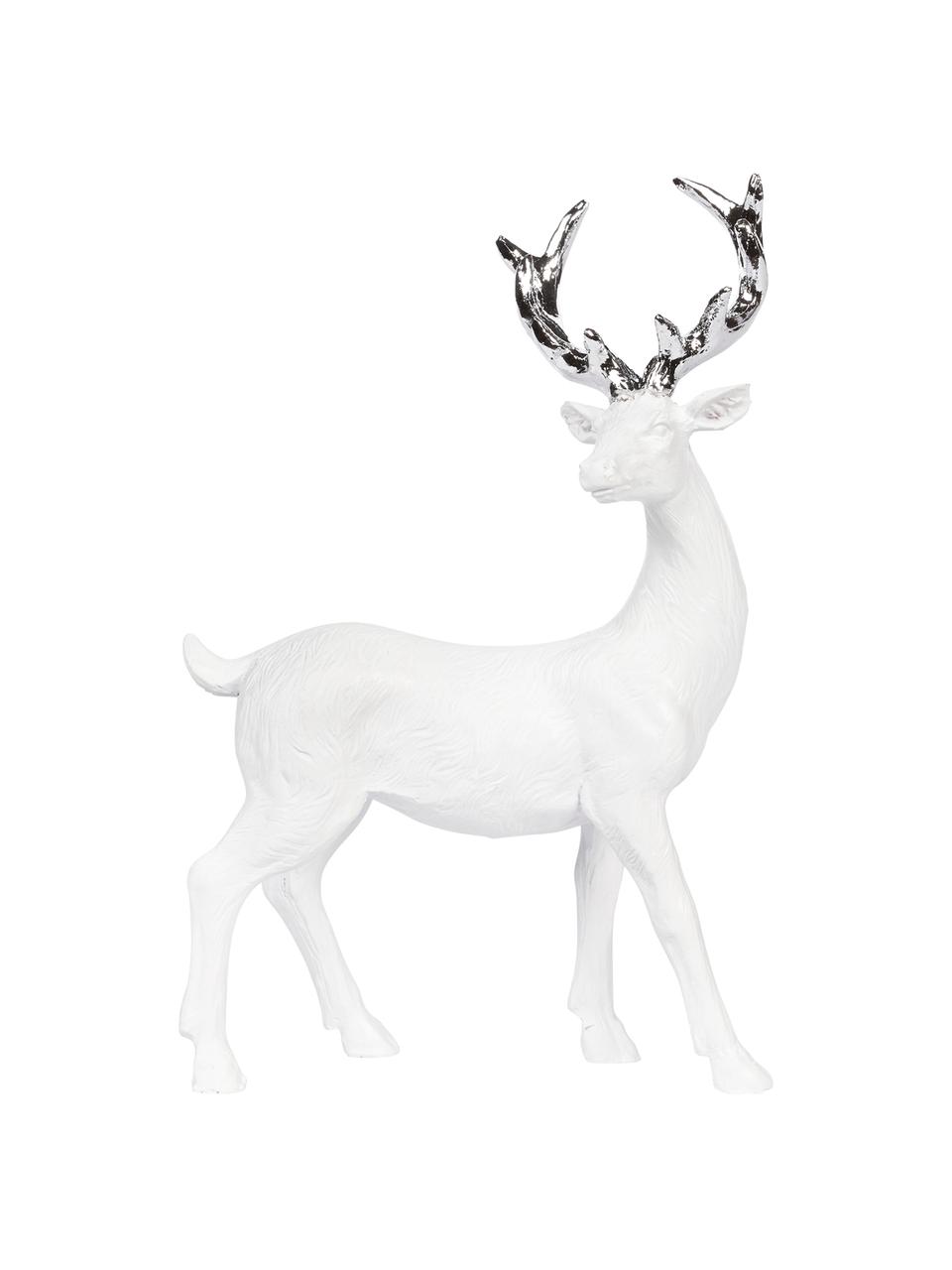 Handgemaakt decoratief object Deer, Polyresin, Wit, zilverkleurig, 9 x 14 cm