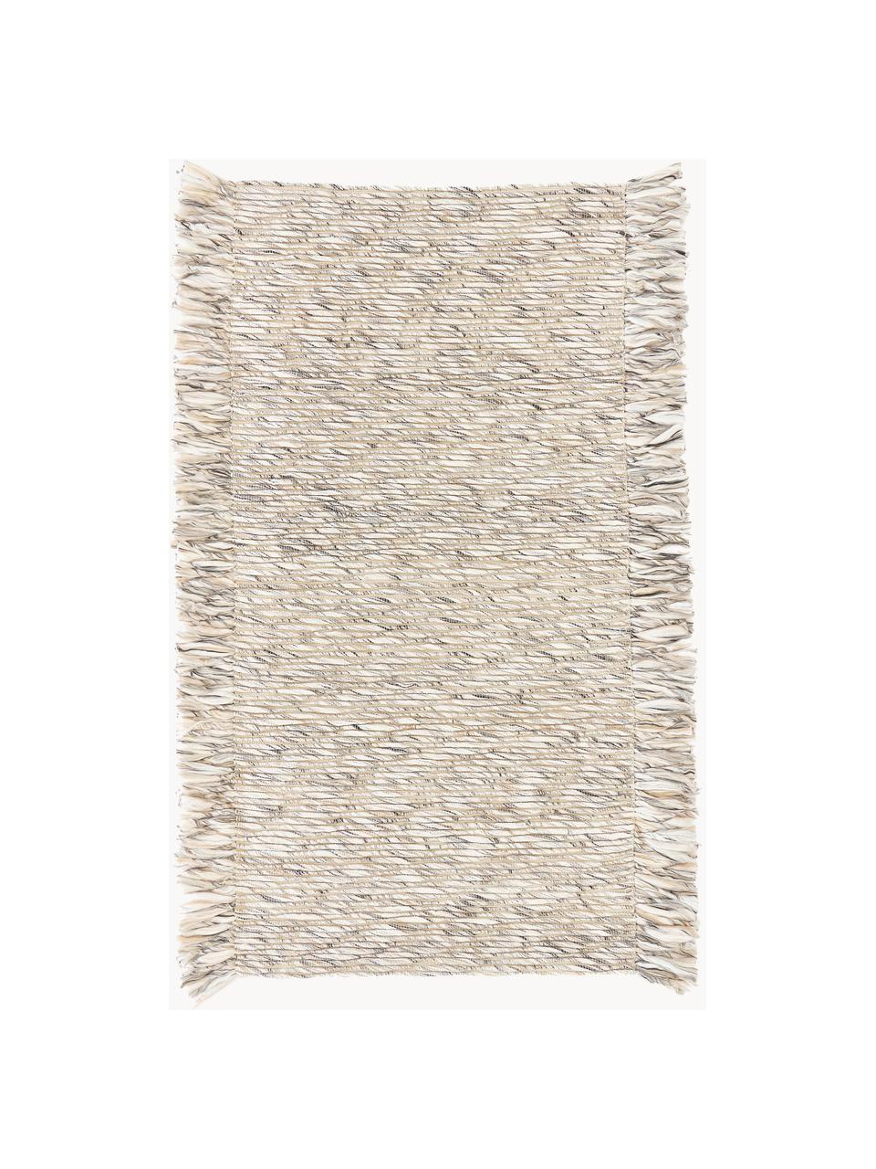 Tappeto a tessitura piatto con frange Bunko, 86% poliestere riciclato, 14% cotone, Beige maculato, Larg. 80 x Lung. 150 cm (taglia XS)