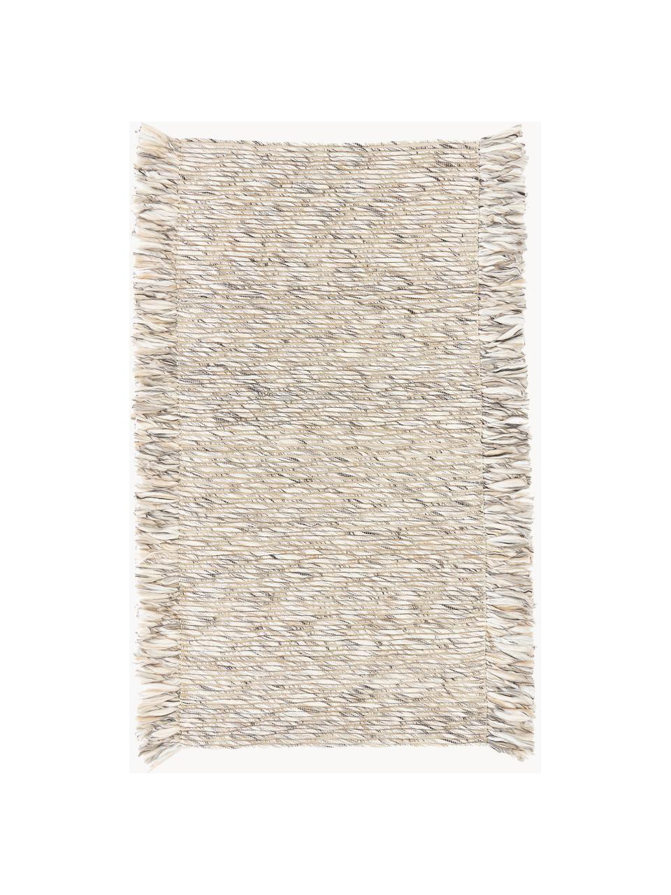 Tkany na płasko dywan z frędzlami Bunko, 86% poliester z recyklingu, 14% bawełna, Beżowy, melanżowy, S 80 x D 150 cm (Rozmiar XS)