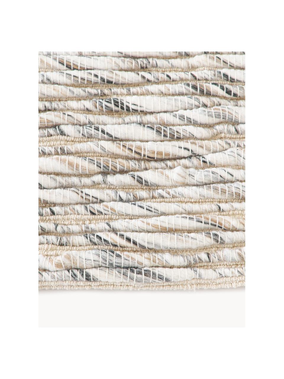 Vlak geweven vloerkleed Bunko met franjes, 86% gerecycled polyester, 14% katoen, Beige, gevlekt, B 80 x L 150 cm (maat XS)