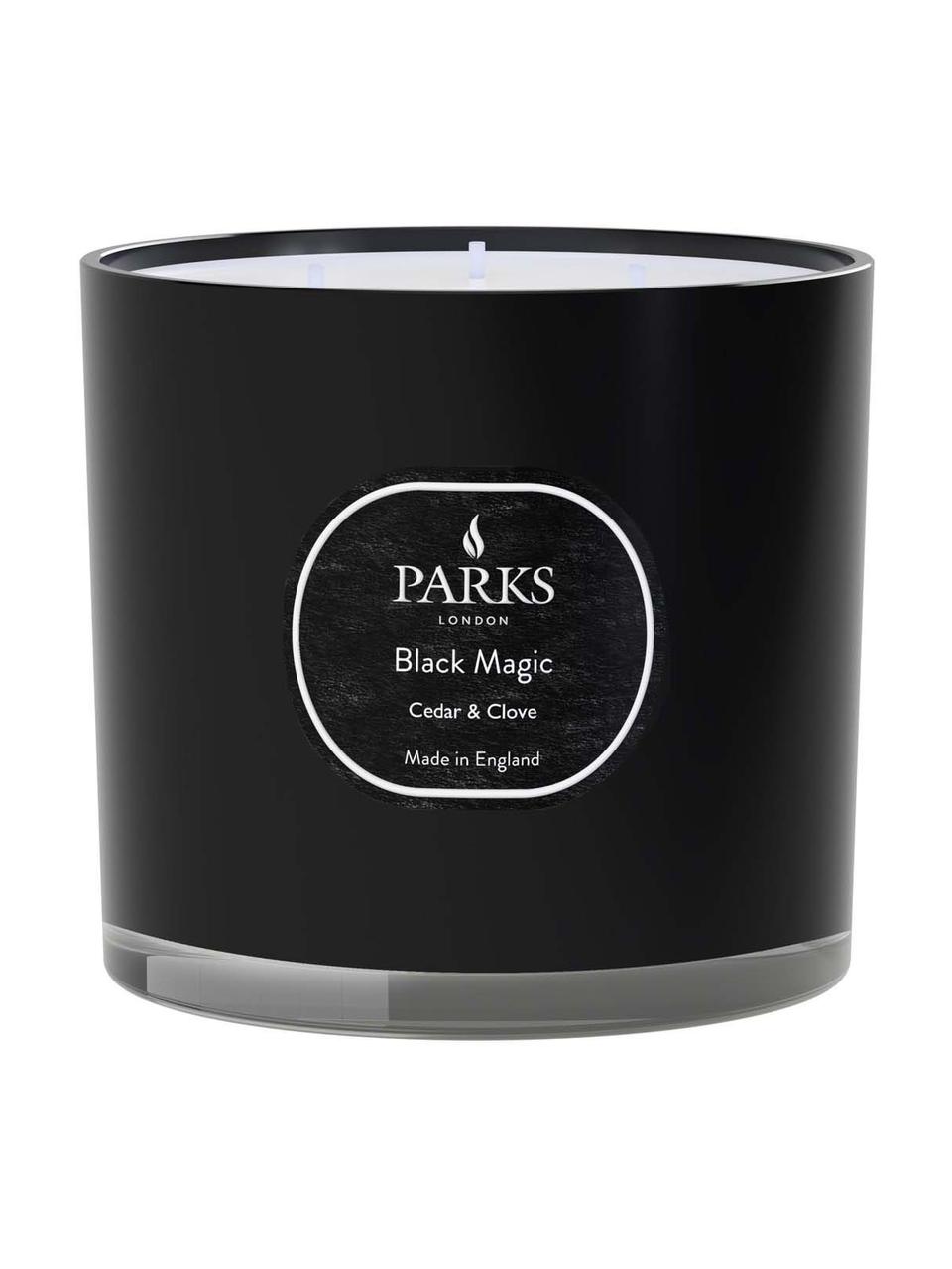 Bougie parfumée à trois mèches Black Magic (bois de cèdre, vétiver et patchouli), Noir, crème, Ø 12 x haut. 11 cm