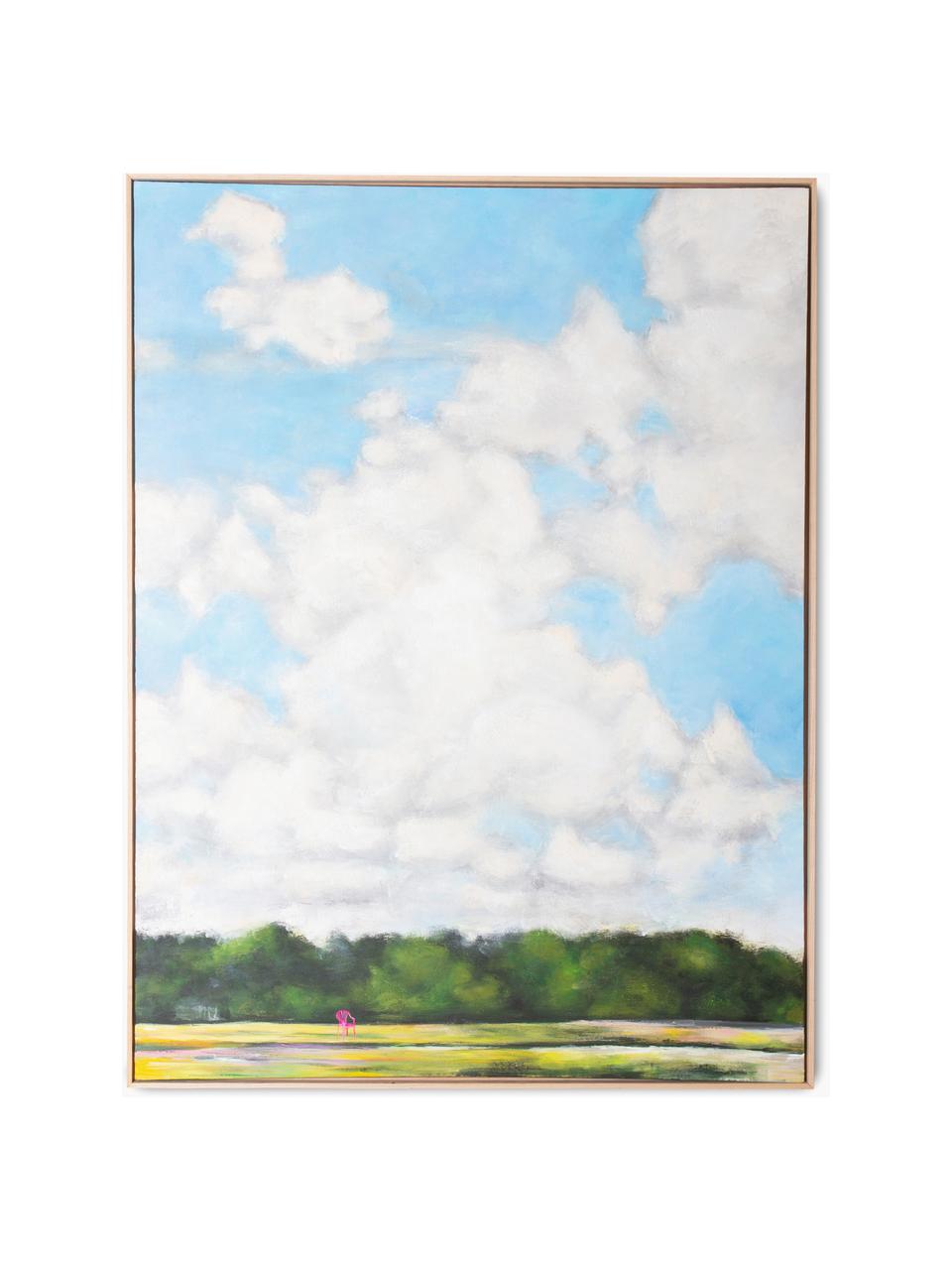 Handbeschilderd canvas Hollandse Hemel, Lijst: eikenhout, Meerkleurig, B 123 x H 163 cm