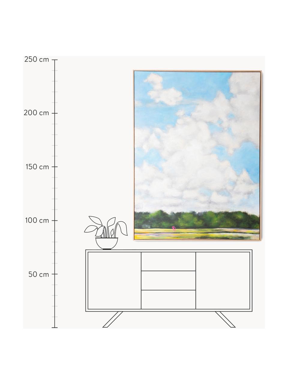Handbemaltes Leinwandbild Dutch Sky, Rahmen: Eichenholz, Bild: Leinen, Bunt, B 123 x H 163 cm