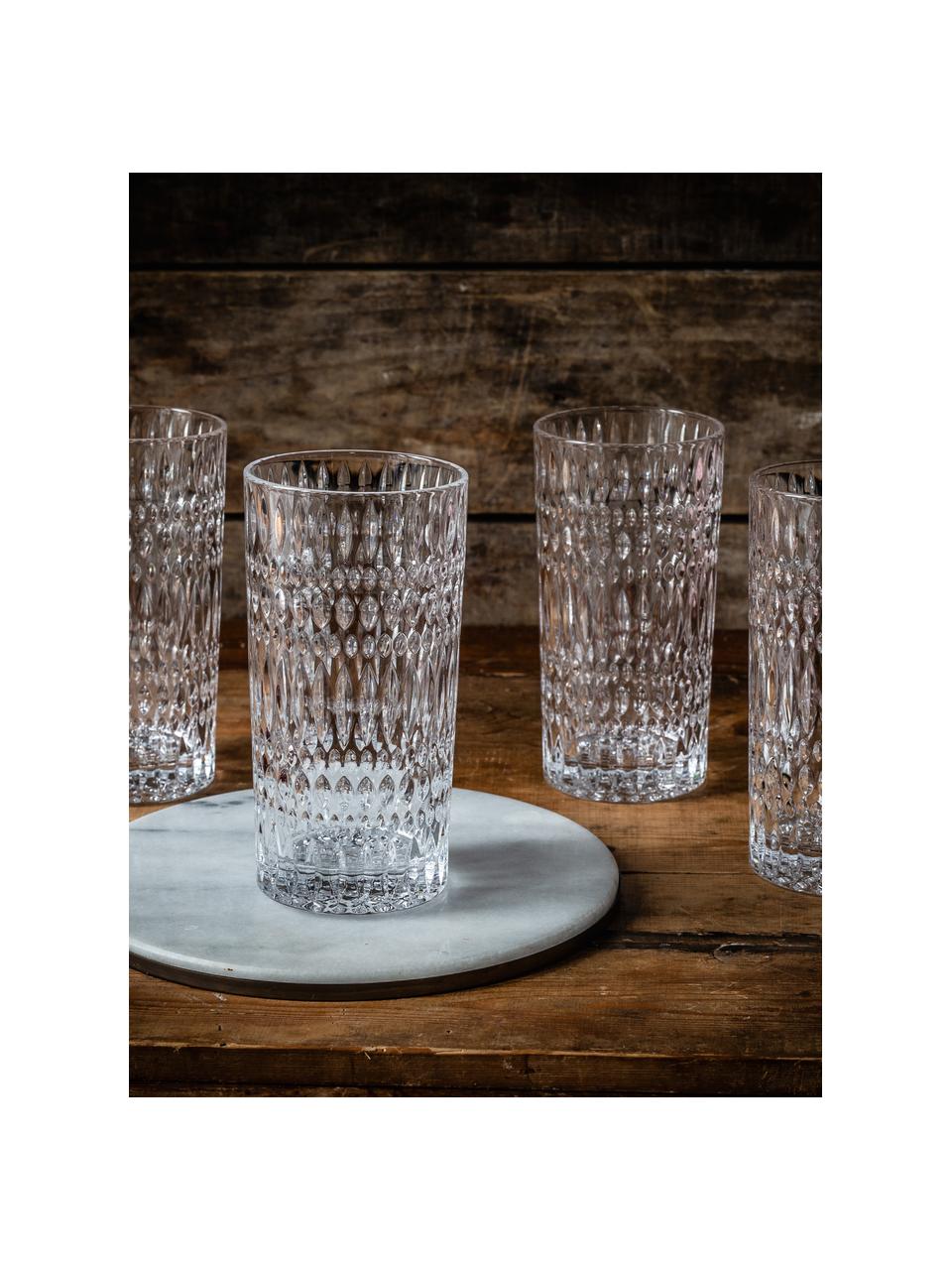 Kristall-Longdrinkgläser Ethno, 4 Stück, Kristallglas, Transparent, Ø 8 x H 15 cm, 434 ml