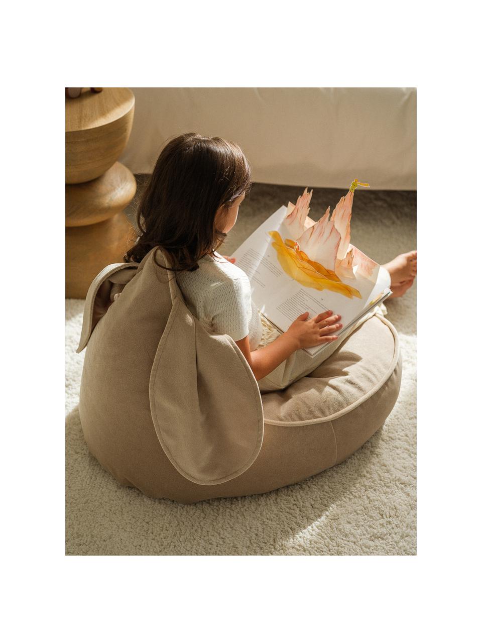 Kinder-Sitzsack Bunny aus Samt, Bezug: Samt (100 % Polyester) au, Samt Off White, B 60 x H 42 cm