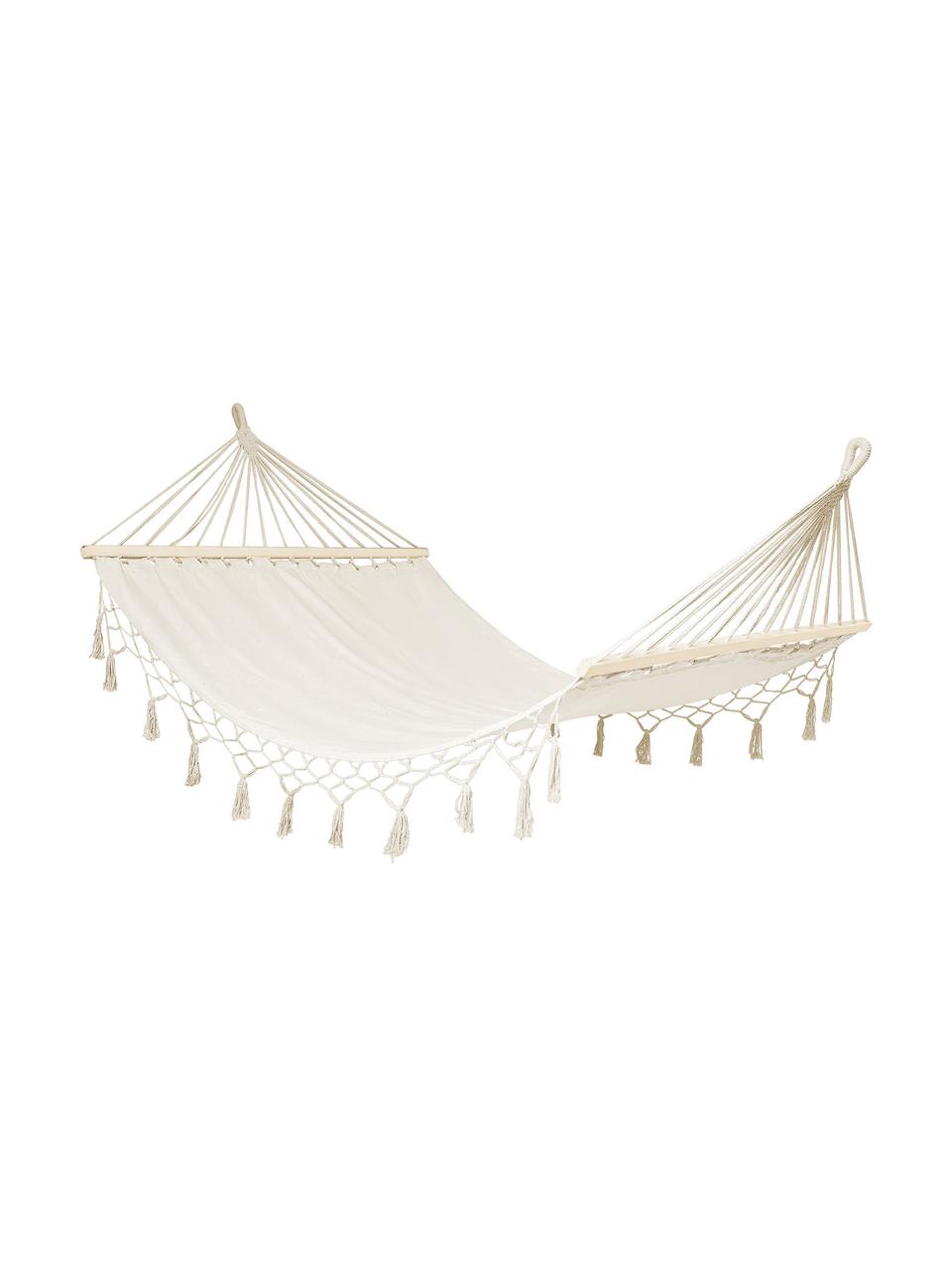 Hangmat Hammock, Frame: grenenhout, metaal, Ligvlak en ophanging: crèmekleurig. Frame: grenenhoutkleurig, 110 x 190 cm