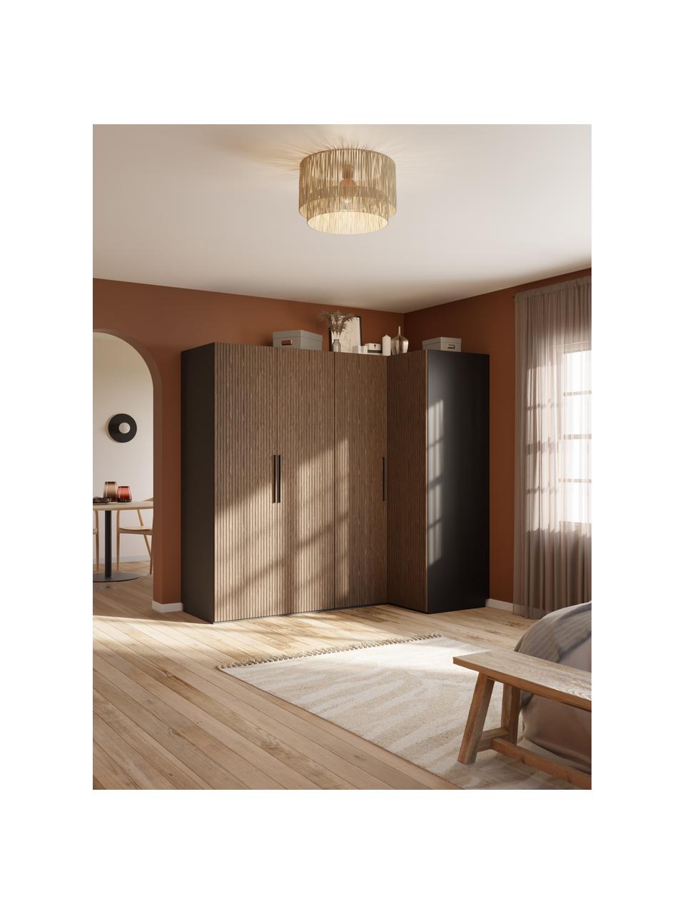 Armadio angolare componibile Simone, larg. 215 cm, diverse varianti, Effetto legno di noce, nero, Interno Basic, Larg. 215 x Alt. 200 cm, con modulo angolare