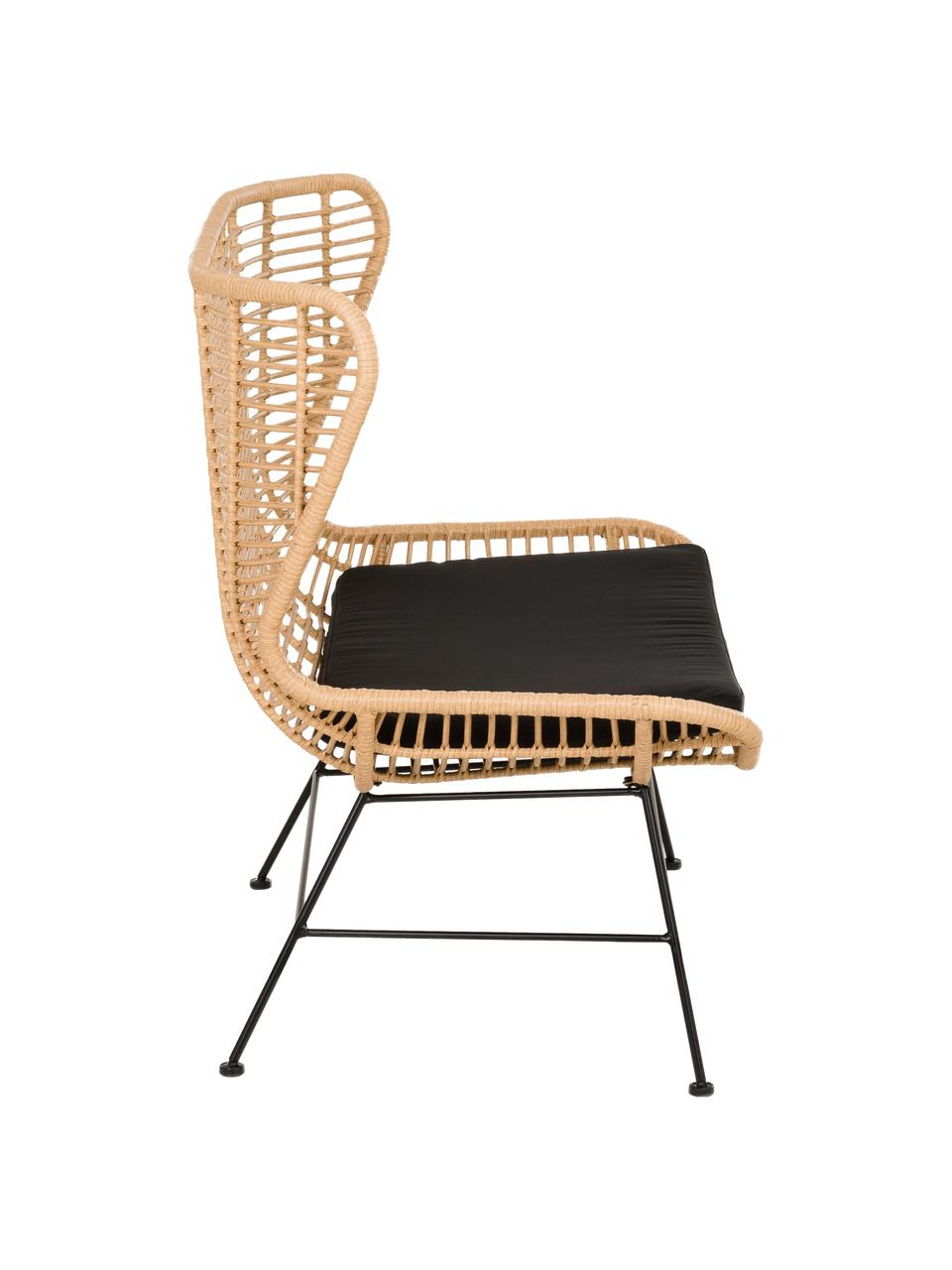 Banco de mimbre Costa, Asiento: red de polietileno, Estructura: metal con pintura en polv, Marrón claro, tejido negro, An 137 x Al 105 cm