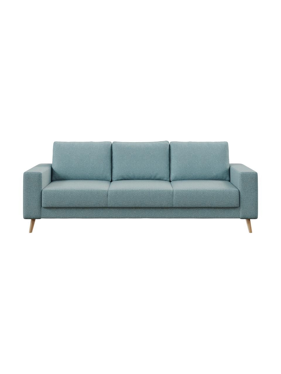 Sofa Fynn (3-osobowa), Tapicerka: 100% poliester z uczuciem, Stelaż: drewno liściaste, drewno , Nogi: drewno lakierowane Dzięki, Jasny niebieski, S 233 x G 86 cm