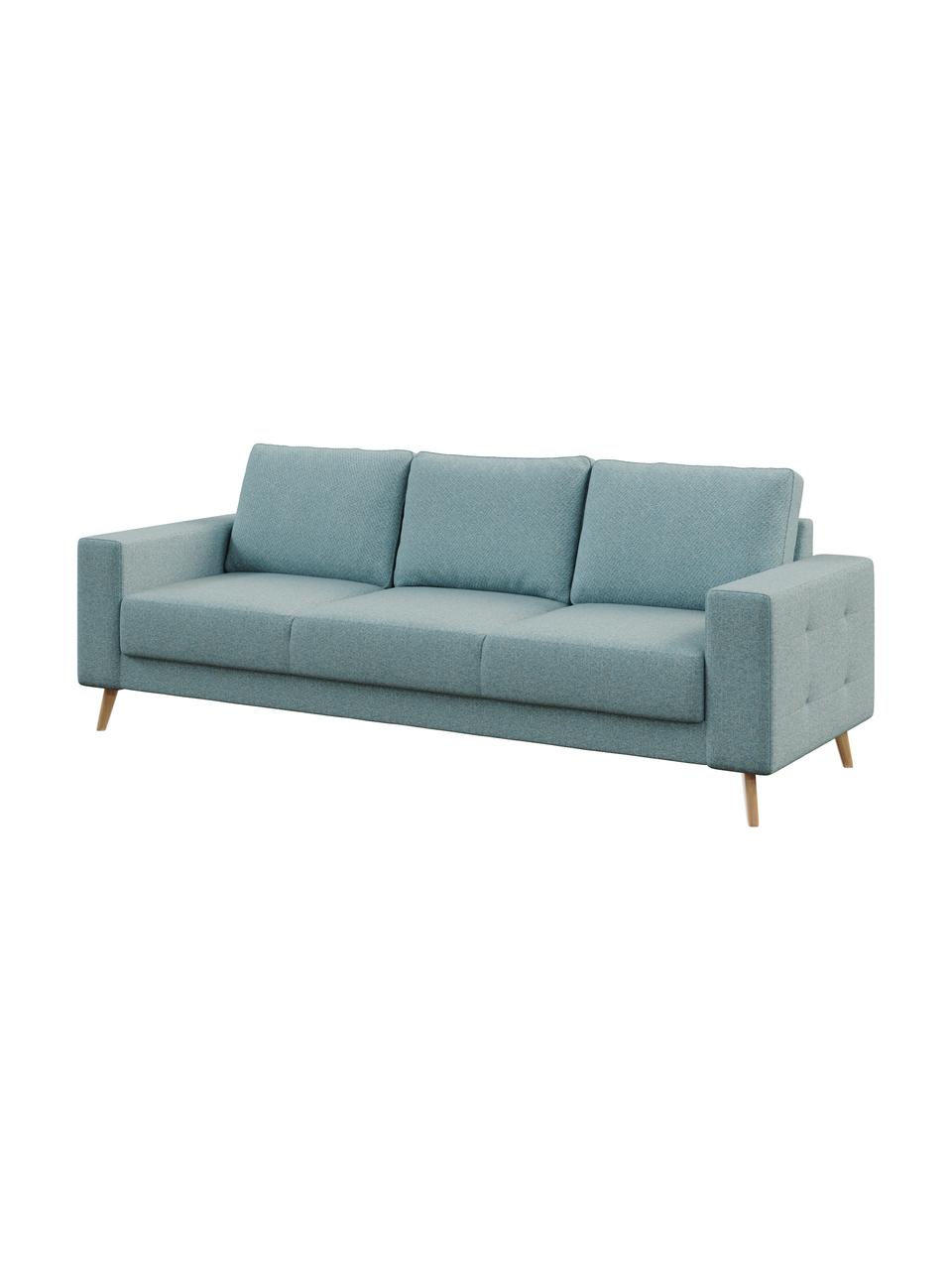 Sofa Fynn (3-osobowa), Tapicerka: 100% poliester z uczuciem, Stelaż: drewno liściaste, drewno , Nogi: drewno lakierowane Dzięki, Jasny niebieski, S 233 x G 86 cm