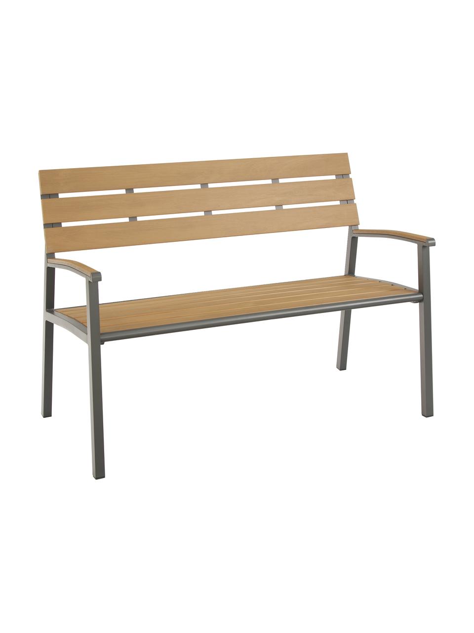 Garten-Sitbank Isak mit Rückenlehne, Sitzfläche: Sperrholz, beschichtet, Gestell: Aluminium, pulverbeschich, Anthrazit, Braun, 123 x 86 cm