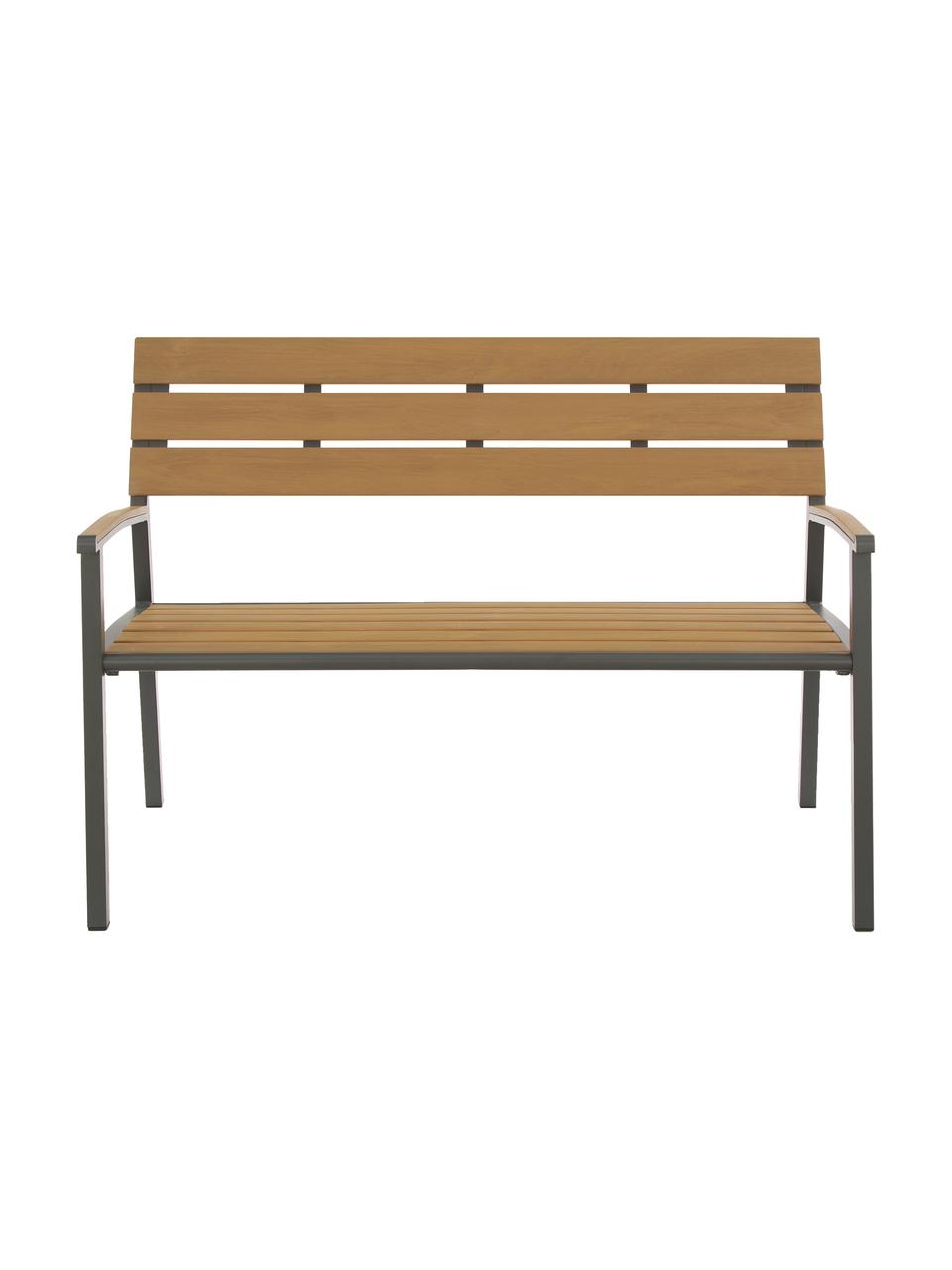 Tuinbank Isak met rugleuning, Zitvlak: gecoat multiplex, Frame: gepoedercoat aluminium, Antraciet, bruin, 123 x 86 cm