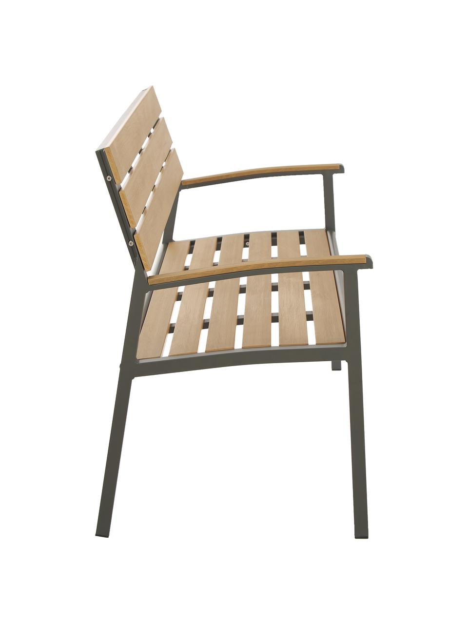 Garten-Sitbank Isak mit Rückenlehne, Sitzfläche: Sperrholz, beschichtet, Gestell: Aluminium, pulverbeschich, Anthrazit, Braun, 123 x 86 cm