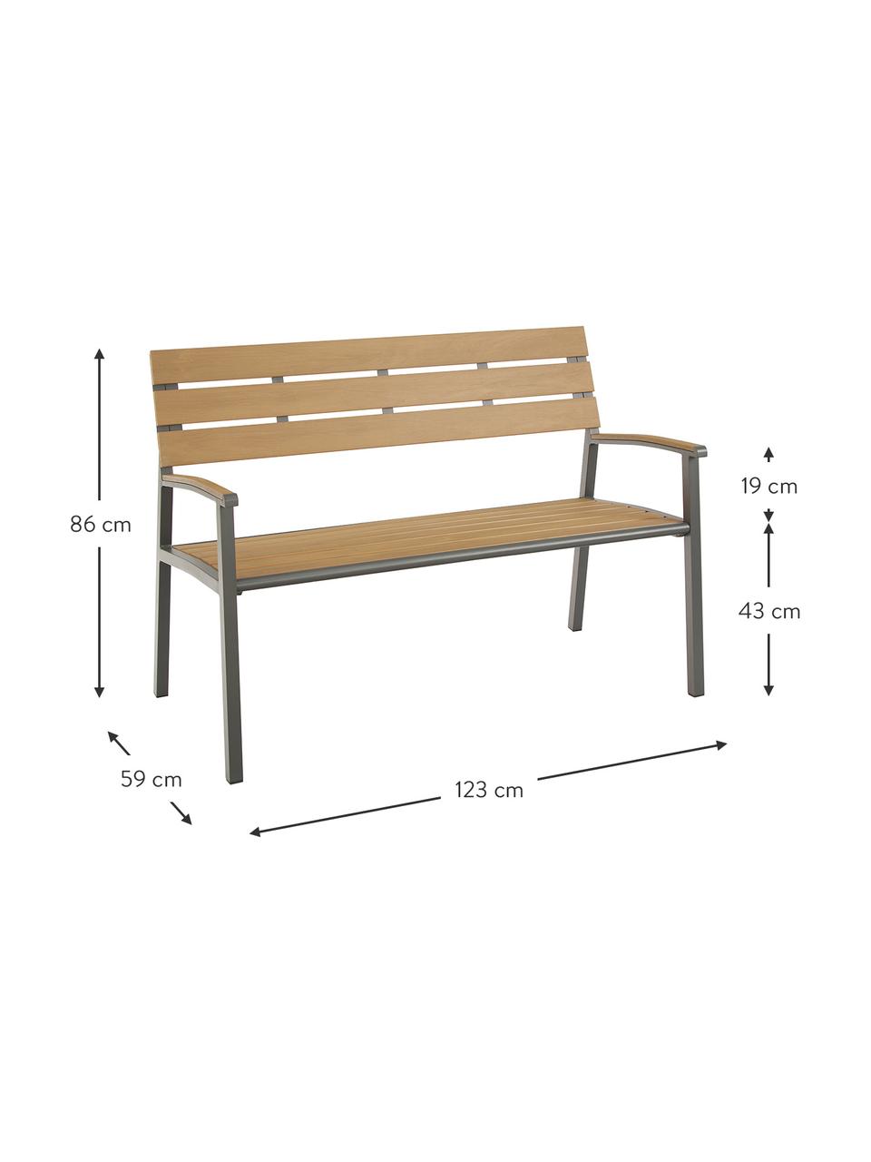 Panchina da giardino Isak, Seduta: compensato rivestito, Struttura: alluminio verniciato a po, Antracite, marrone, Larg. 123 x Alt. 86 cm