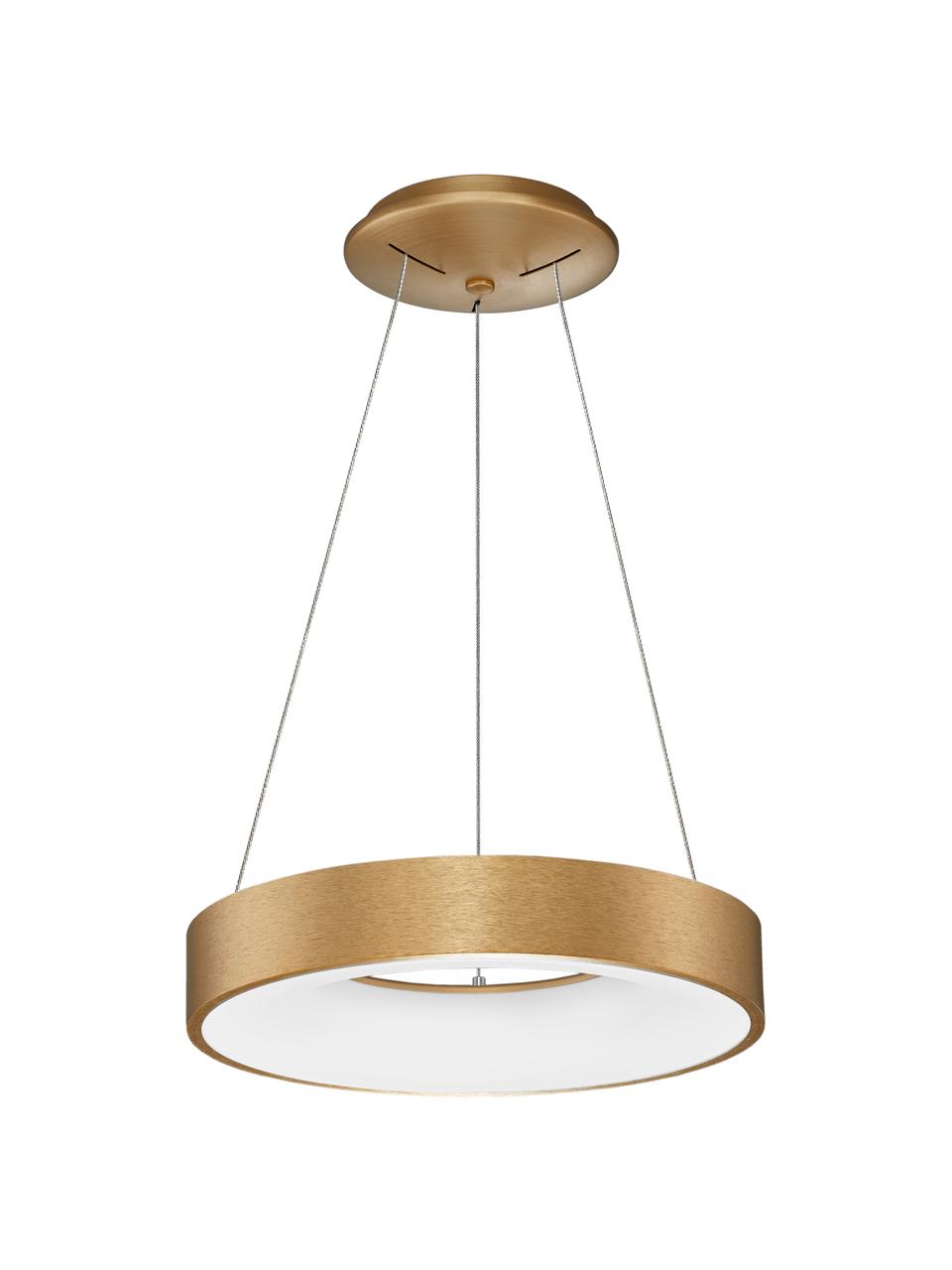 Dimbare LED hanglamp Rando in goudkleur, Lampenkap: gecoat aluminium, Diffuser: acryl, Baldakijn: gecoat aluminium, Goudkleurig, Ø 60 x H 6 cm