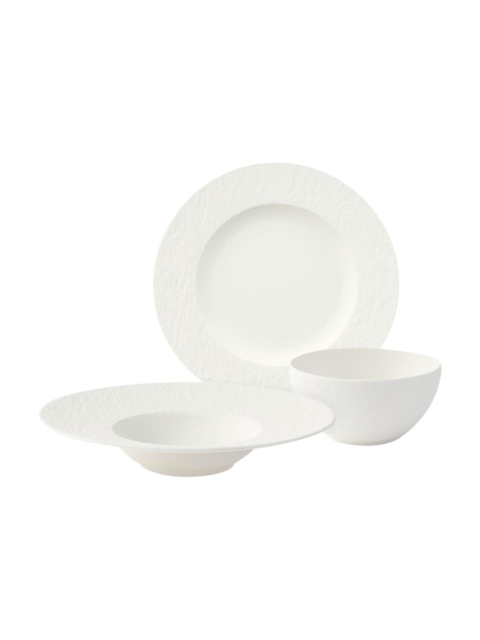 Vajilla de porcelana Rock, 2 comensales (6 pzas.), Porcelana, Blanco, Set de diferentes tamaños