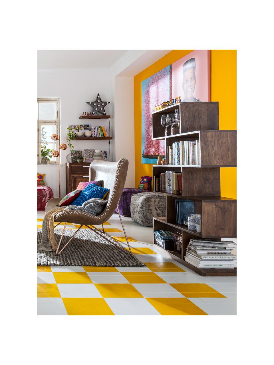 Libreria in legno di acacia Authentico Zick Zack, Legno di acacia massiccio, Legno di acacia laccato, Larg. 100 x Alt. 180 cm